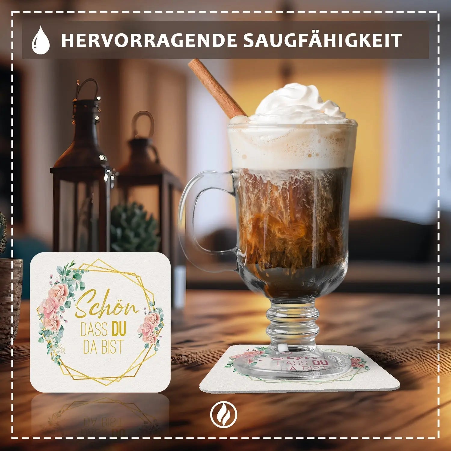 Florale Bierdeckel ’Schön dass du da bist’