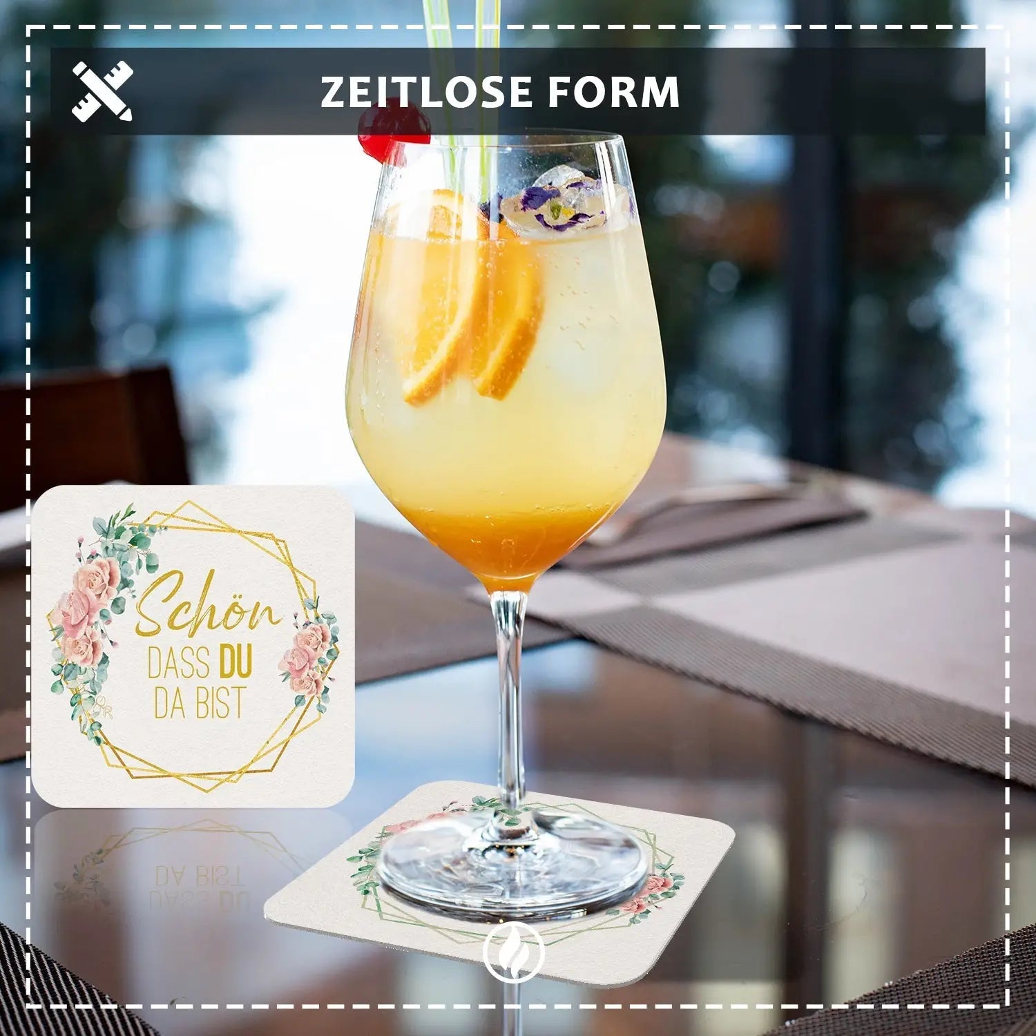 Florale Bierdeckel ’Schön dass du da bist’