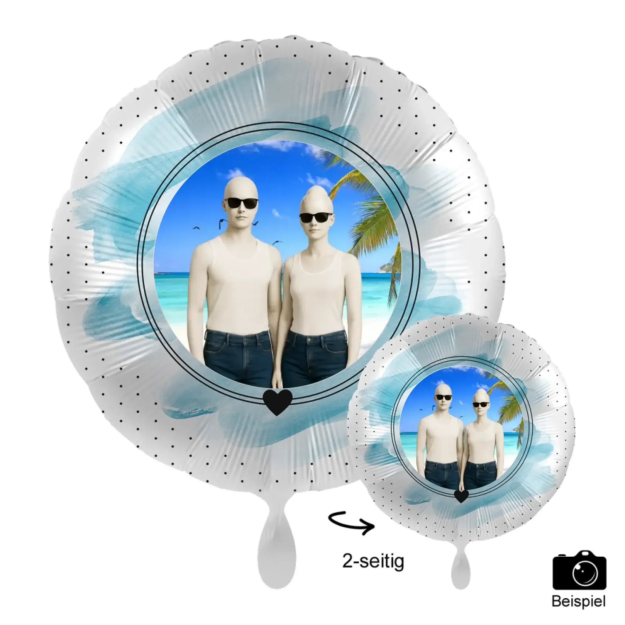 Klarer runder foto-luftballon mit strandbild von zwei personen in sonnenbrillen 43cm luftballon