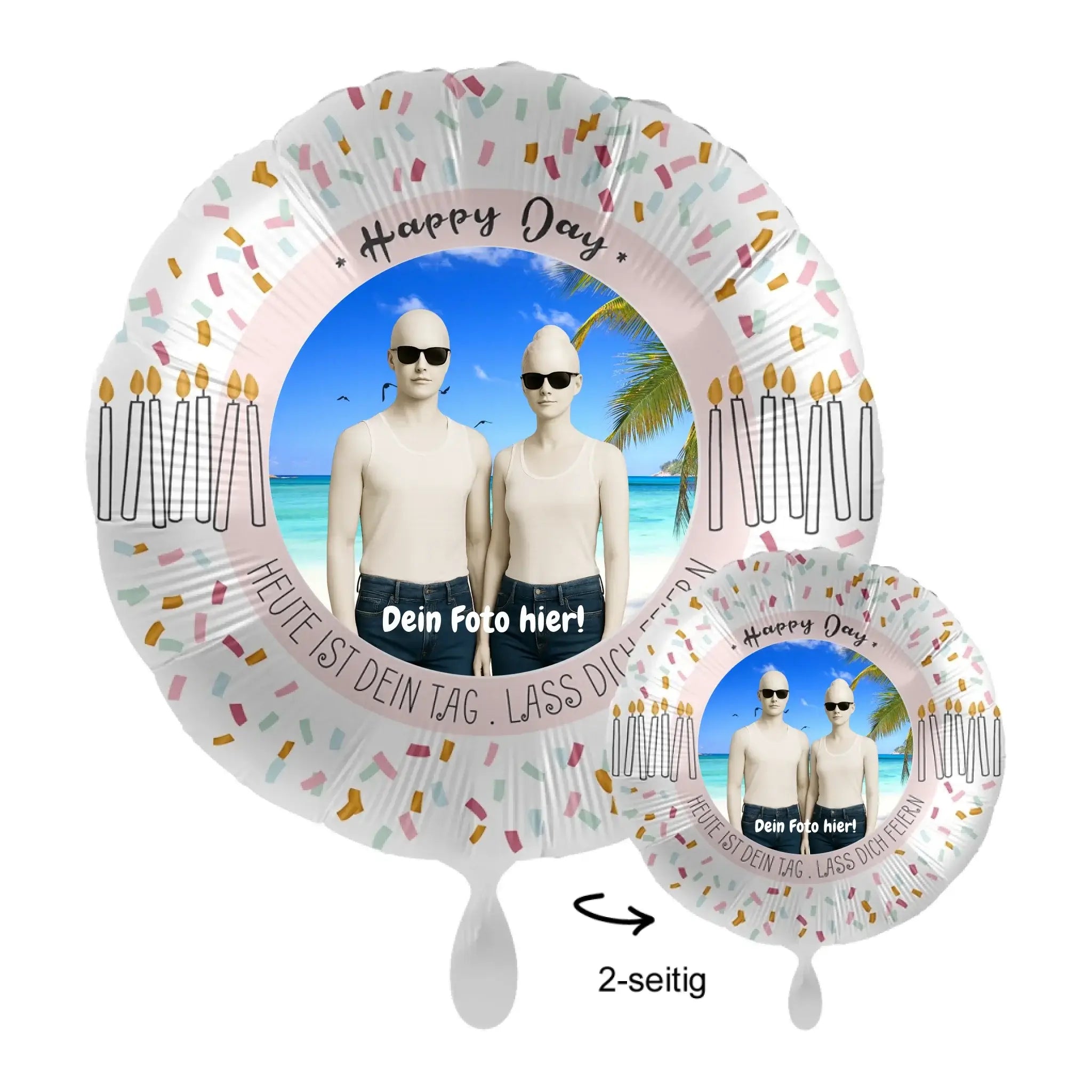 Weißer zweiseitiger foil luftballon 43cm mit deinem foto und happy day text personalisierbar bunt