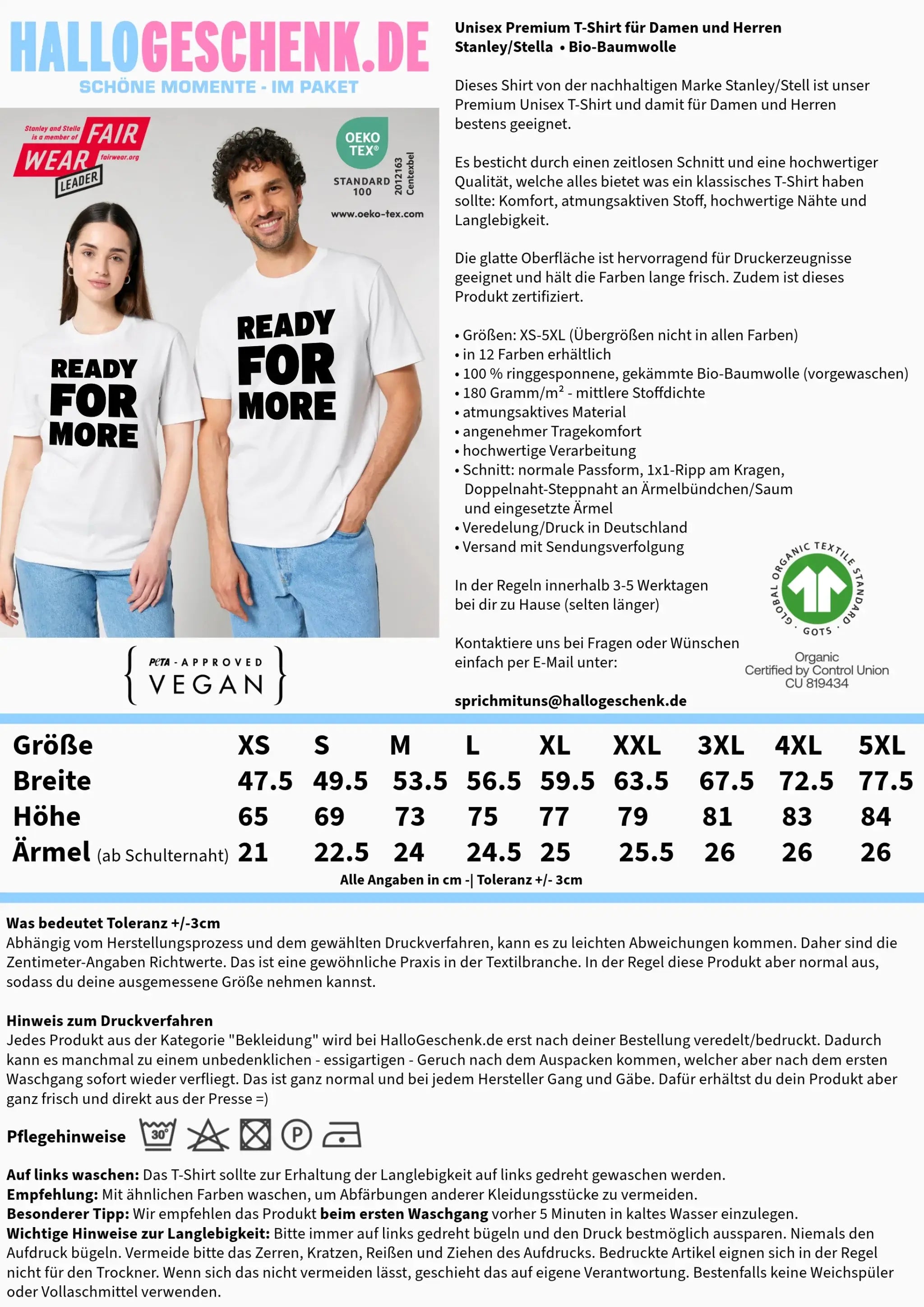 Fotowort: Ready for more • Fotogeschenk • personalisiert • Unisex T-Shirt für Herren & Damen • Bio - personalisierte