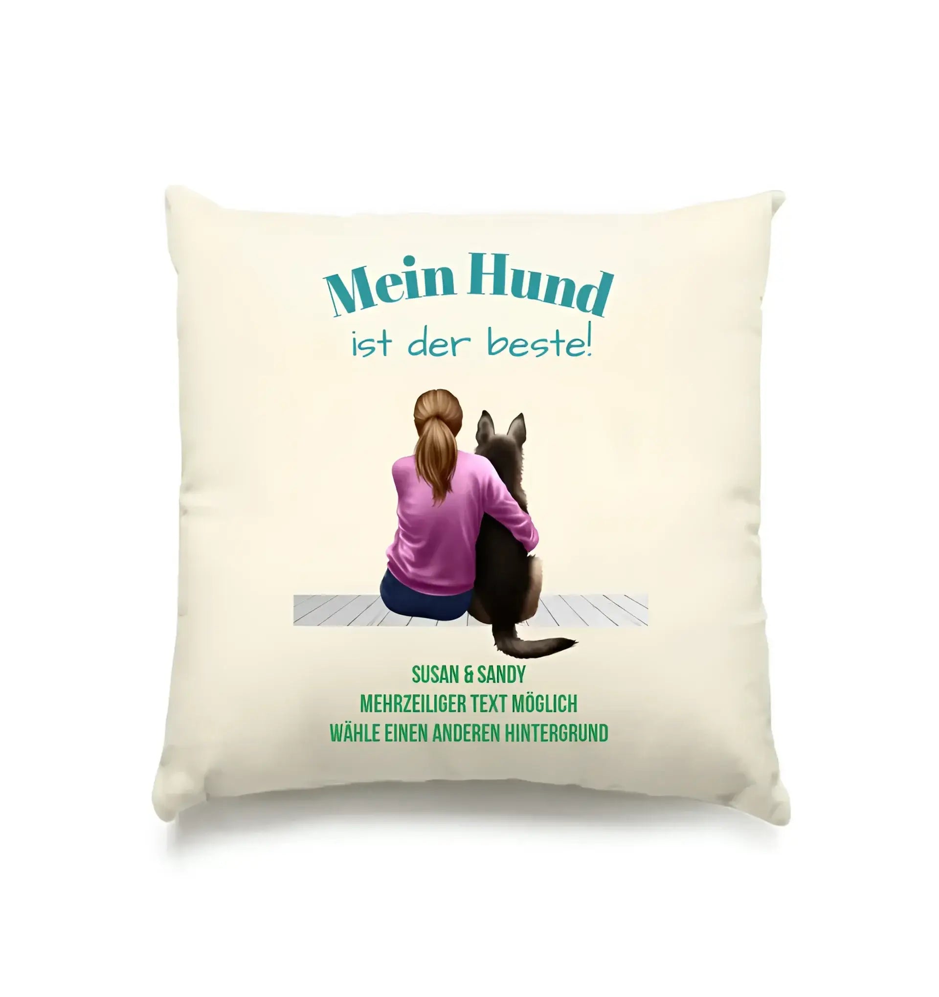 Frau mit Retriever oder Schäferhund, personalisierbar: Kissen 40x40 cm