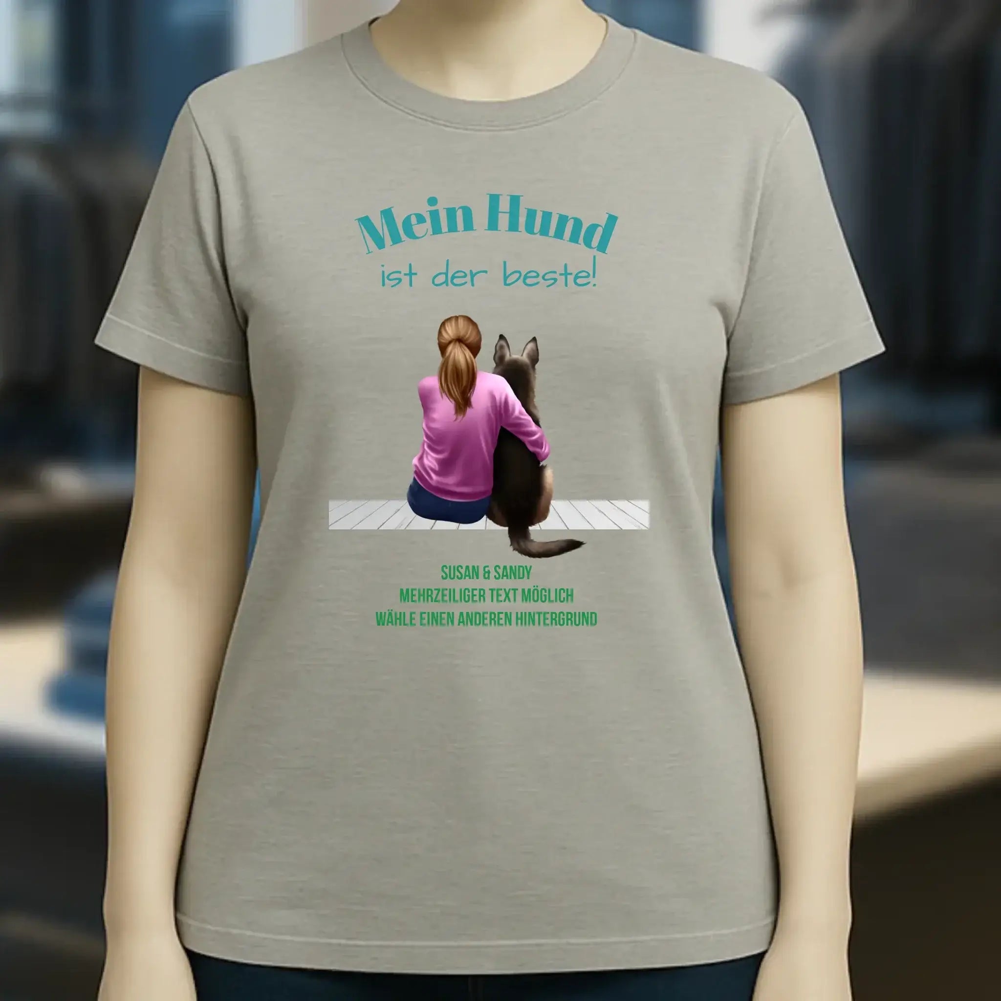 Frau mit Retriever oder Schäferhund, personalisierbar - Ladies Premium T-Shirt XS-2XL aus Bio-Baumwolle für Damen