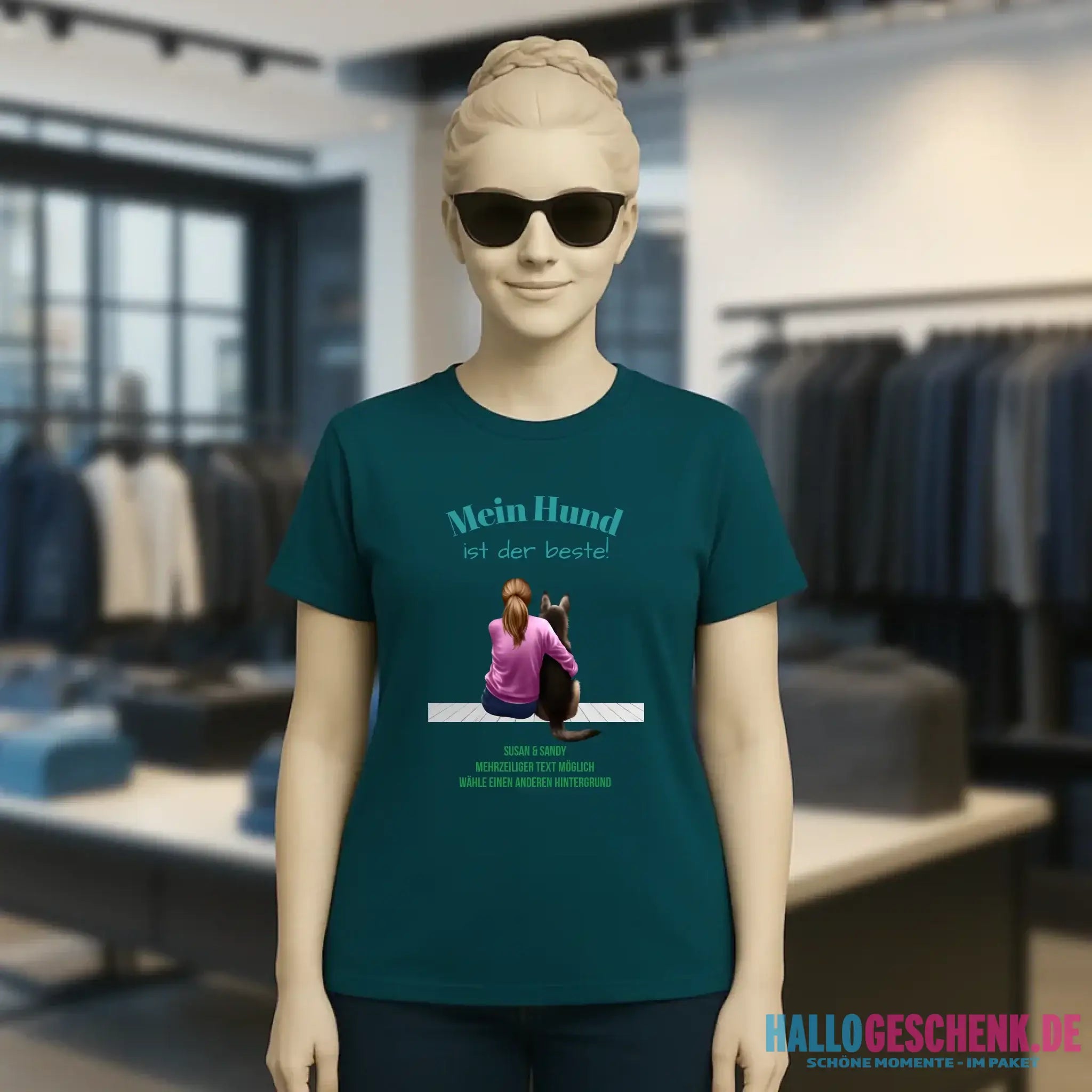 Frau mit Retriever oder Schäferhund, personalisierbar - Ladies Premium T-Shirt XS-2XL aus Bio-Baumwolle für Damen