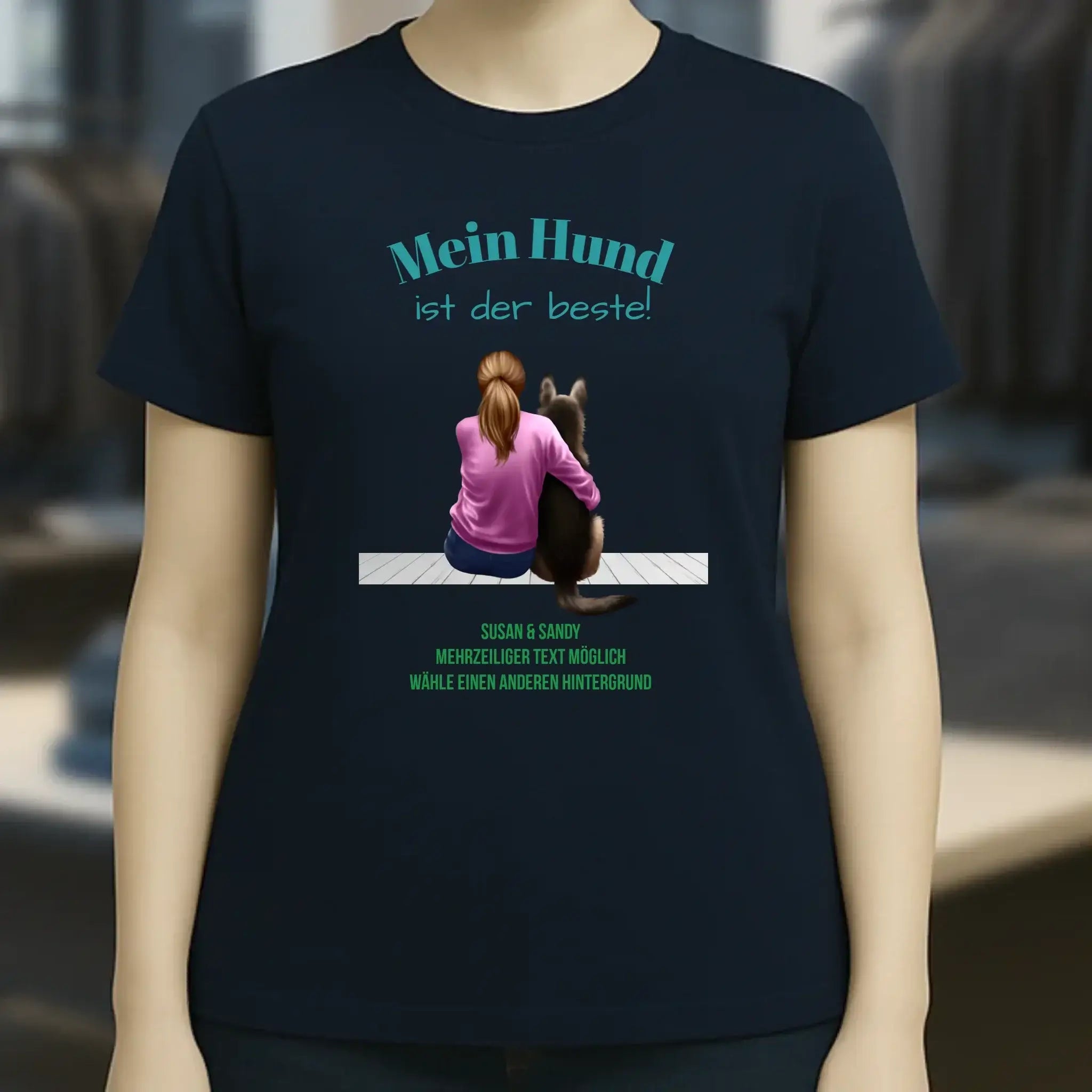 Frau mit Retriever oder Schäferhund, personalisierbar - Ladies Premium T-Shirt XS-2XL aus Bio-Baumwolle für Damen