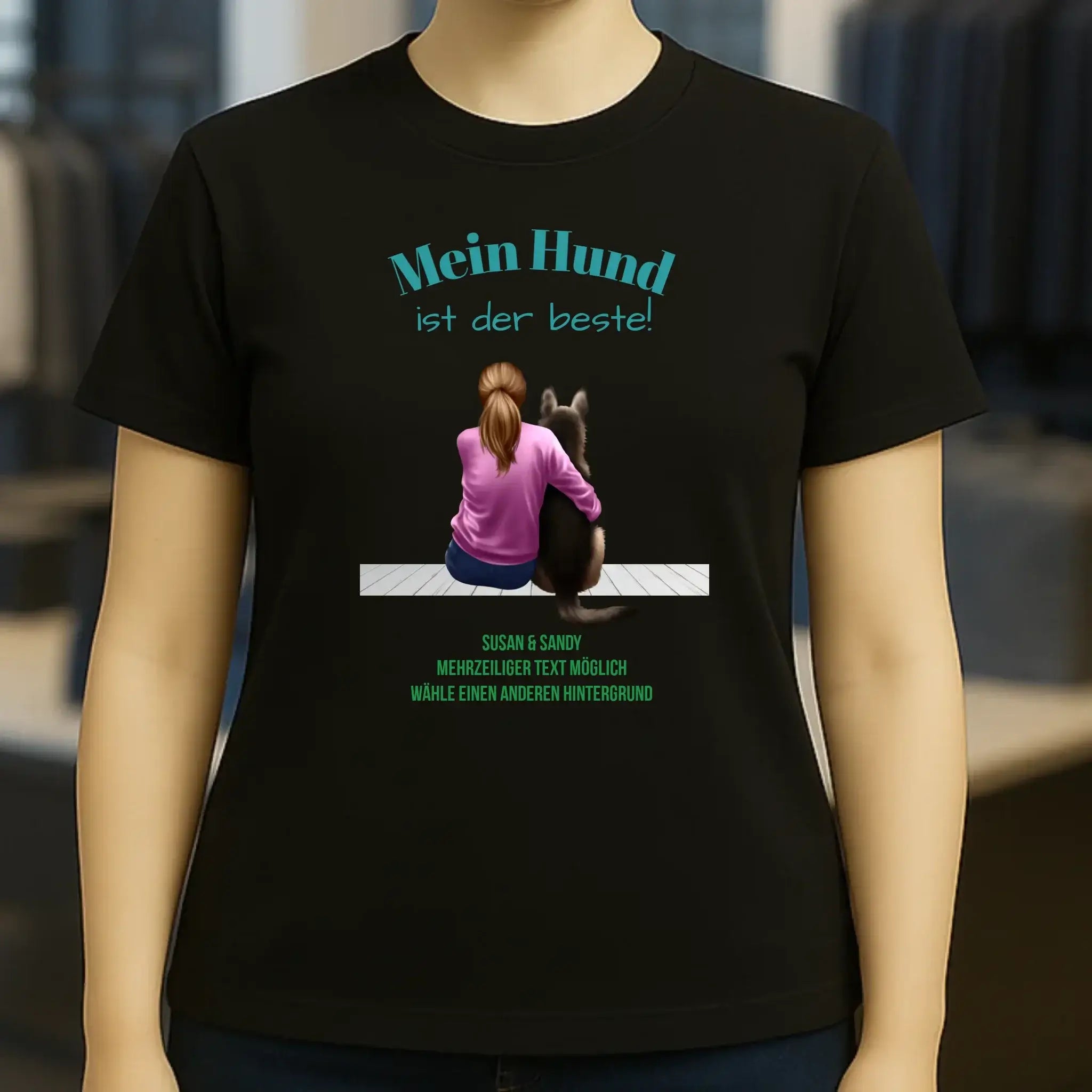 Frau mit Retriever oder Schäferhund, personalisierbar - Ladies Premium T-Shirt XS-2XL aus Bio-Baumwolle für Damen