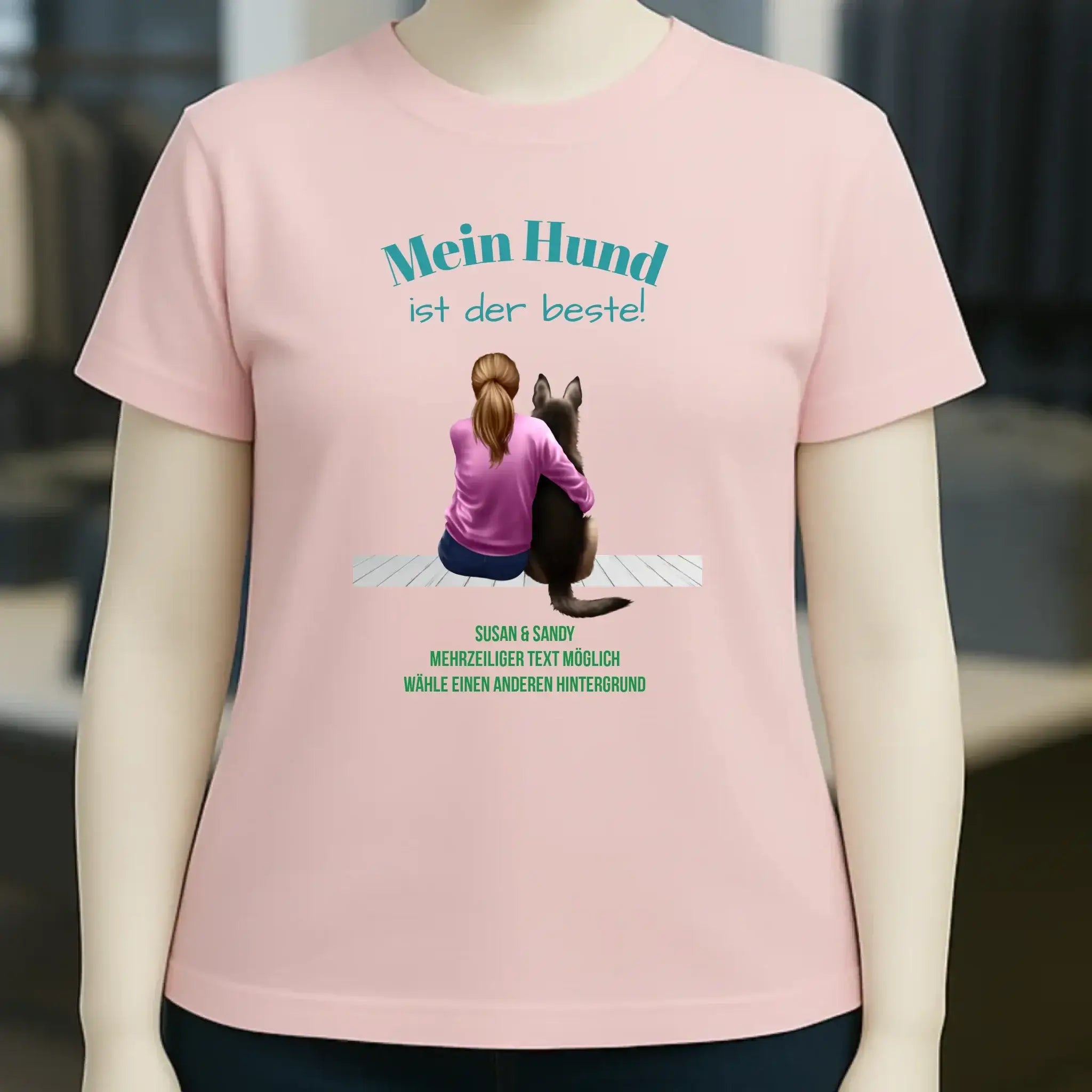 Frau mit Retriever oder Schäferhund, personalisierbar - Ladies Premium T-Shirt XS-2XL aus Bio-Baumwolle für Damen