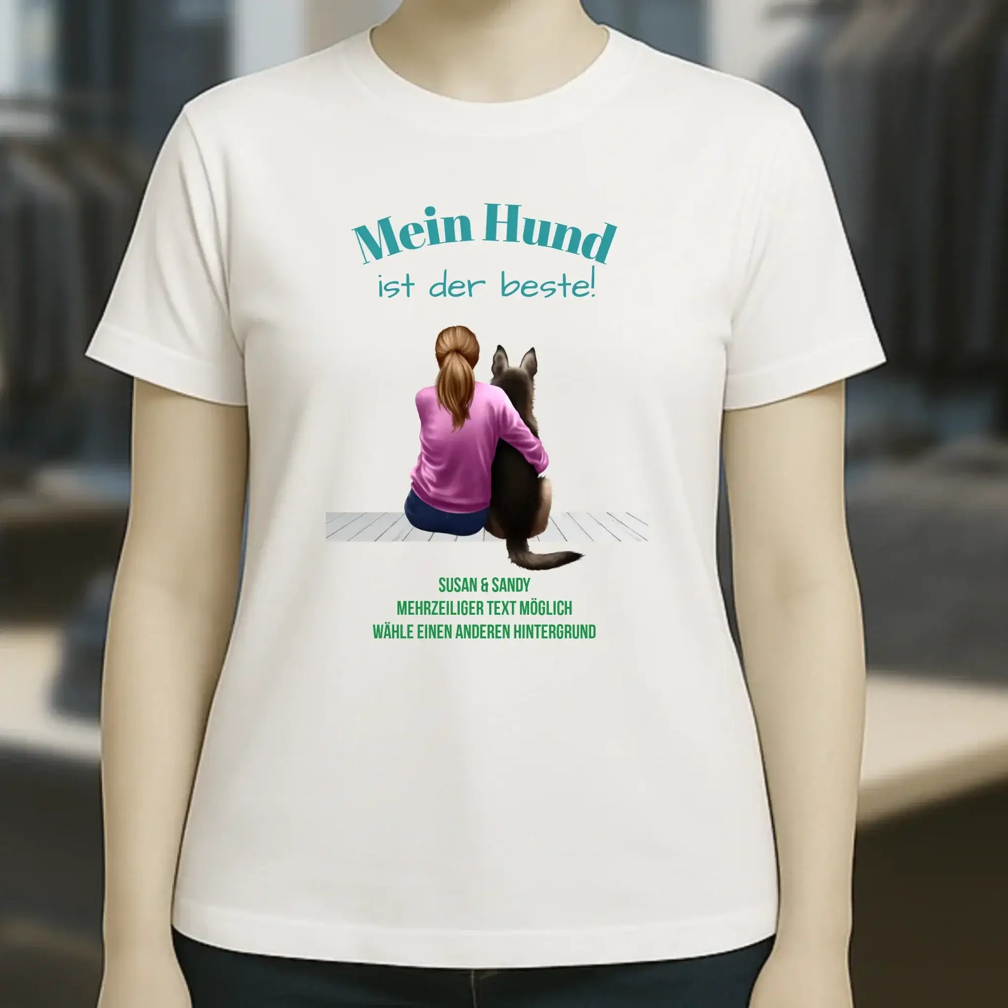 Frau mit Retriever oder Schäferhund, personalisierbar - Ladies Premium T-Shirt XS-2XL aus Bio-Baumwolle für Damen