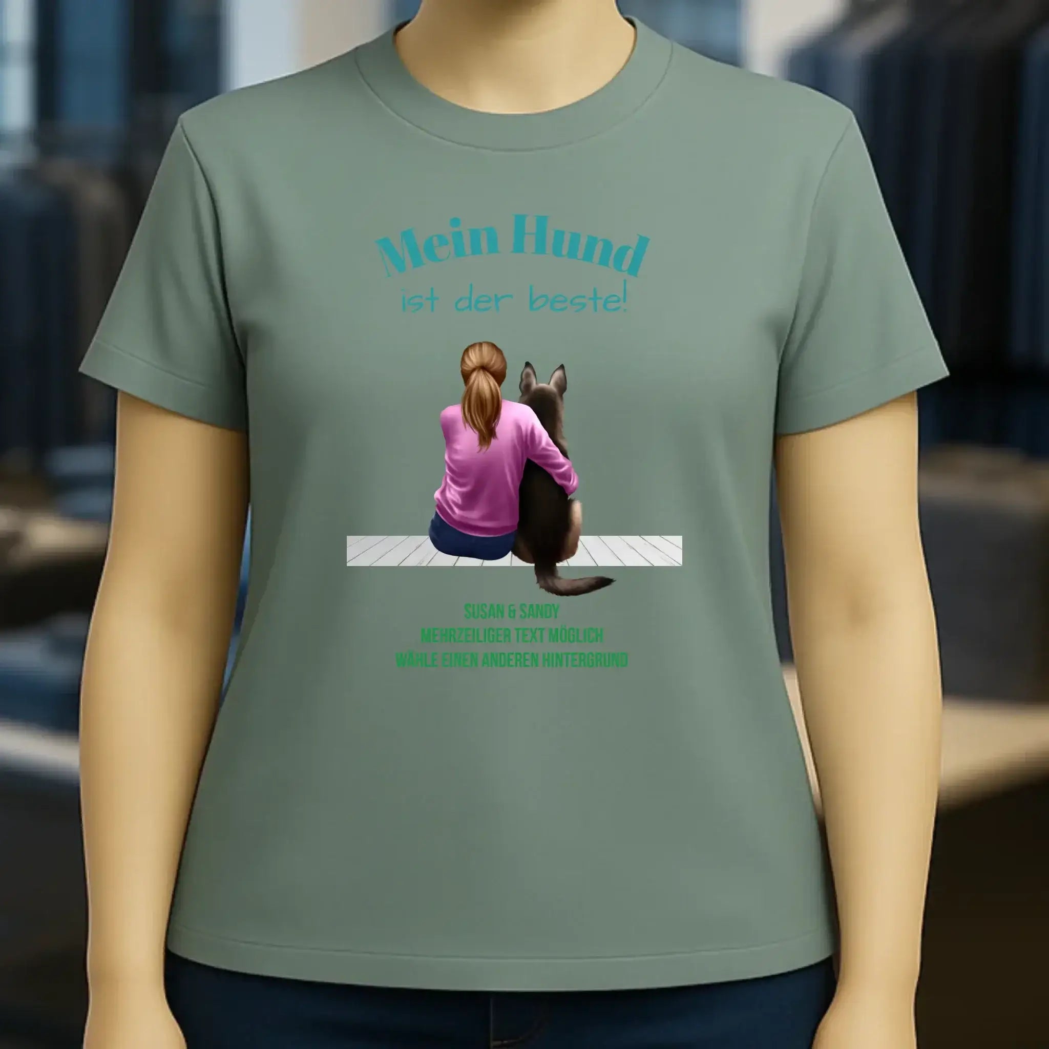 Frau mit Retriever oder Schäferhund, personalisierbar - Ladies Premium T-Shirt XS-2XL aus Bio-Baumwolle für Damen