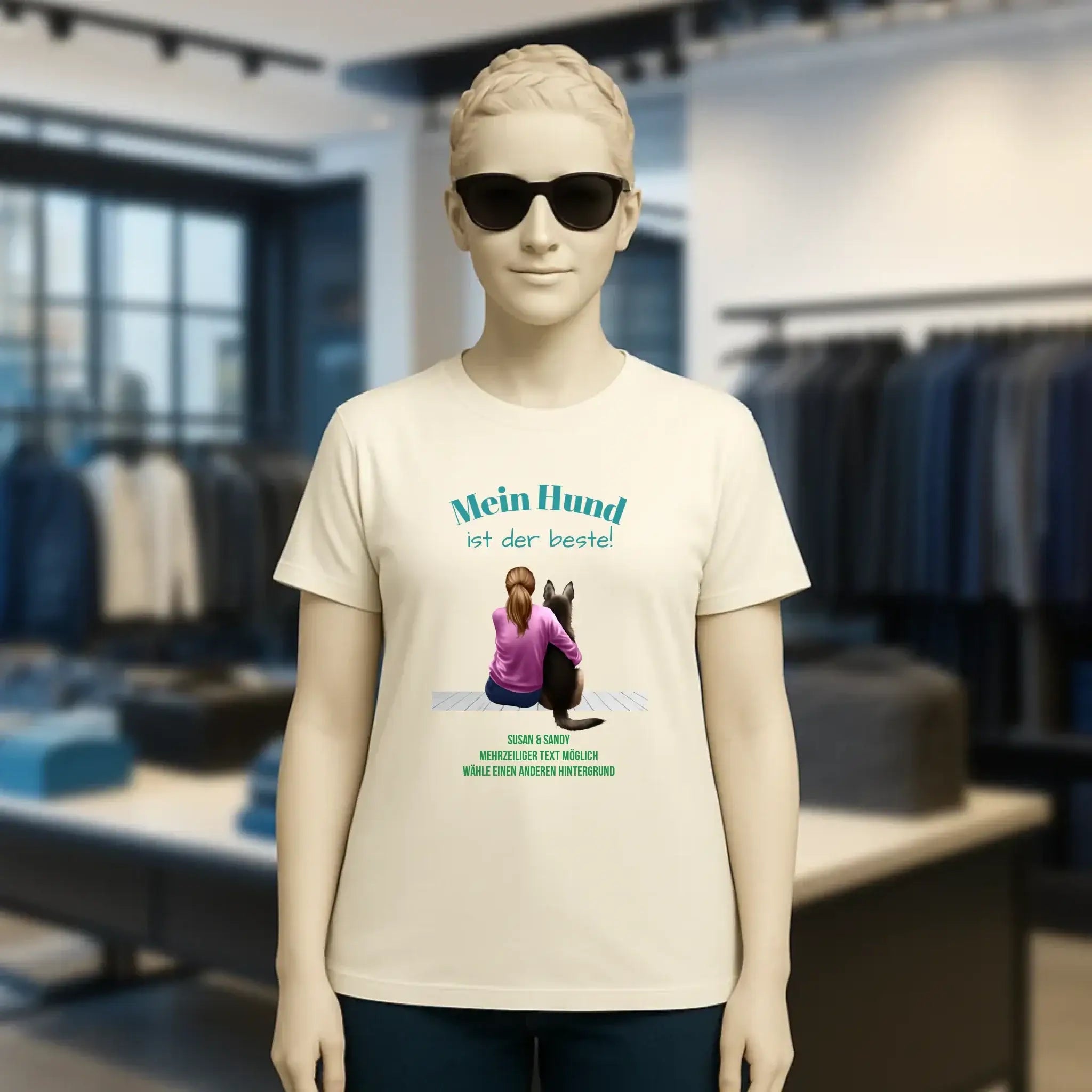 Frau mit Retriever oder Schäferhund, personalisierbar - Ladies Premium T-Shirt XS-2XL aus Bio-Baumwolle für Damen