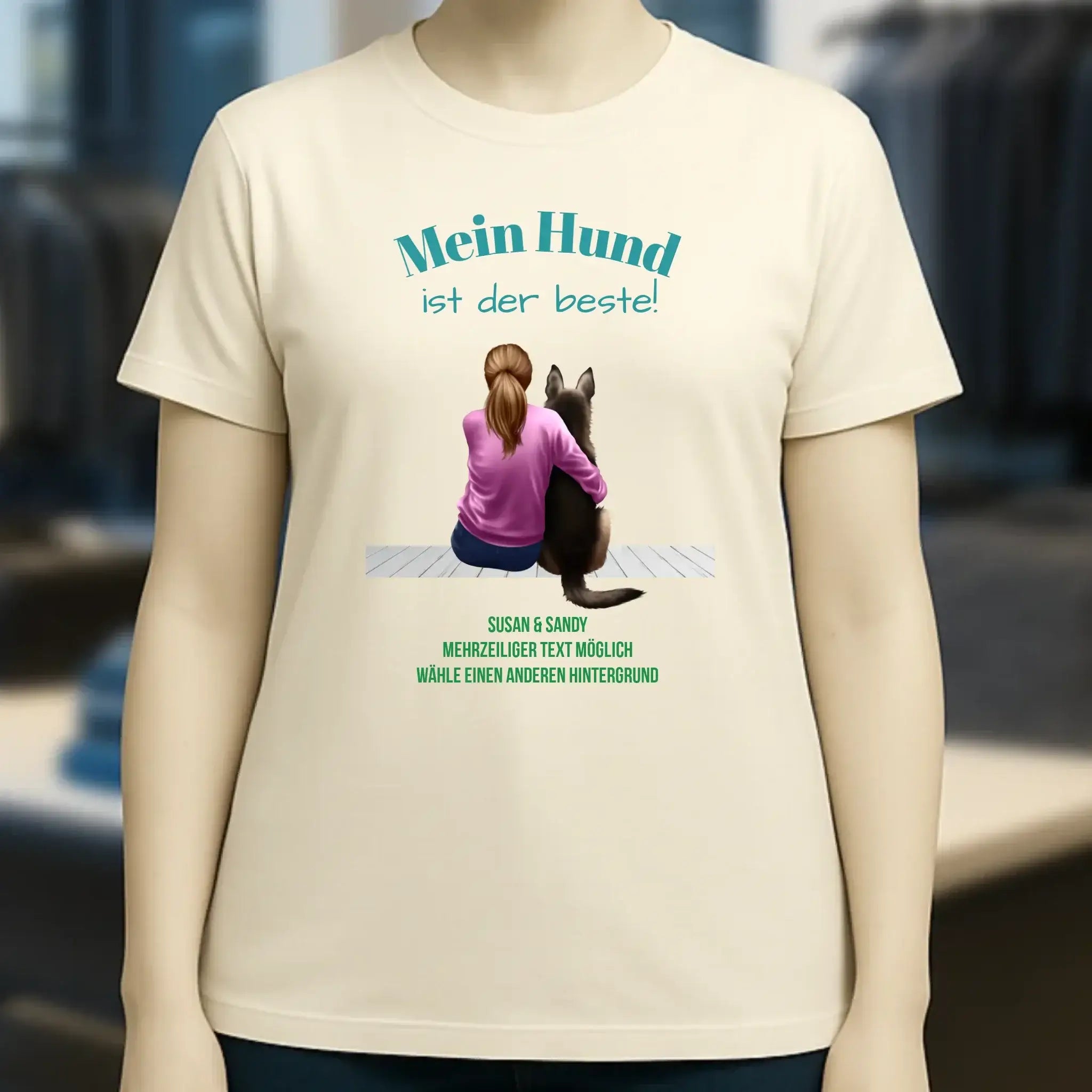 Frau mit Retriever oder Schäferhund, personalisierbar - Ladies Premium T-Shirt XS-2XL aus Bio-Baumwolle für Damen