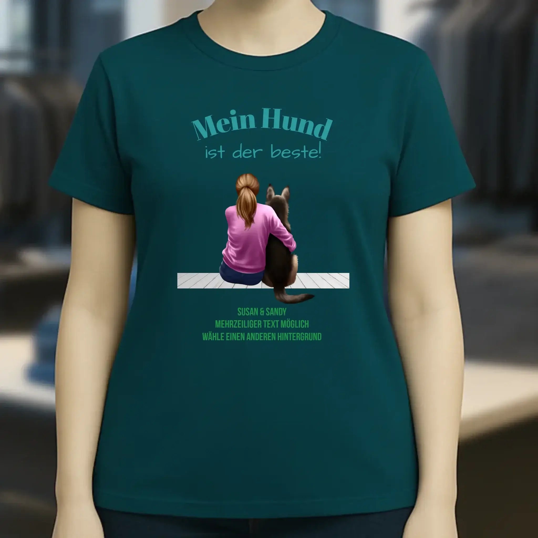 Frau mit Retriever oder Schäferhund, personalisierbar - Ladies Premium T-Shirt XS-2XL aus Bio-Baumwolle für Damen