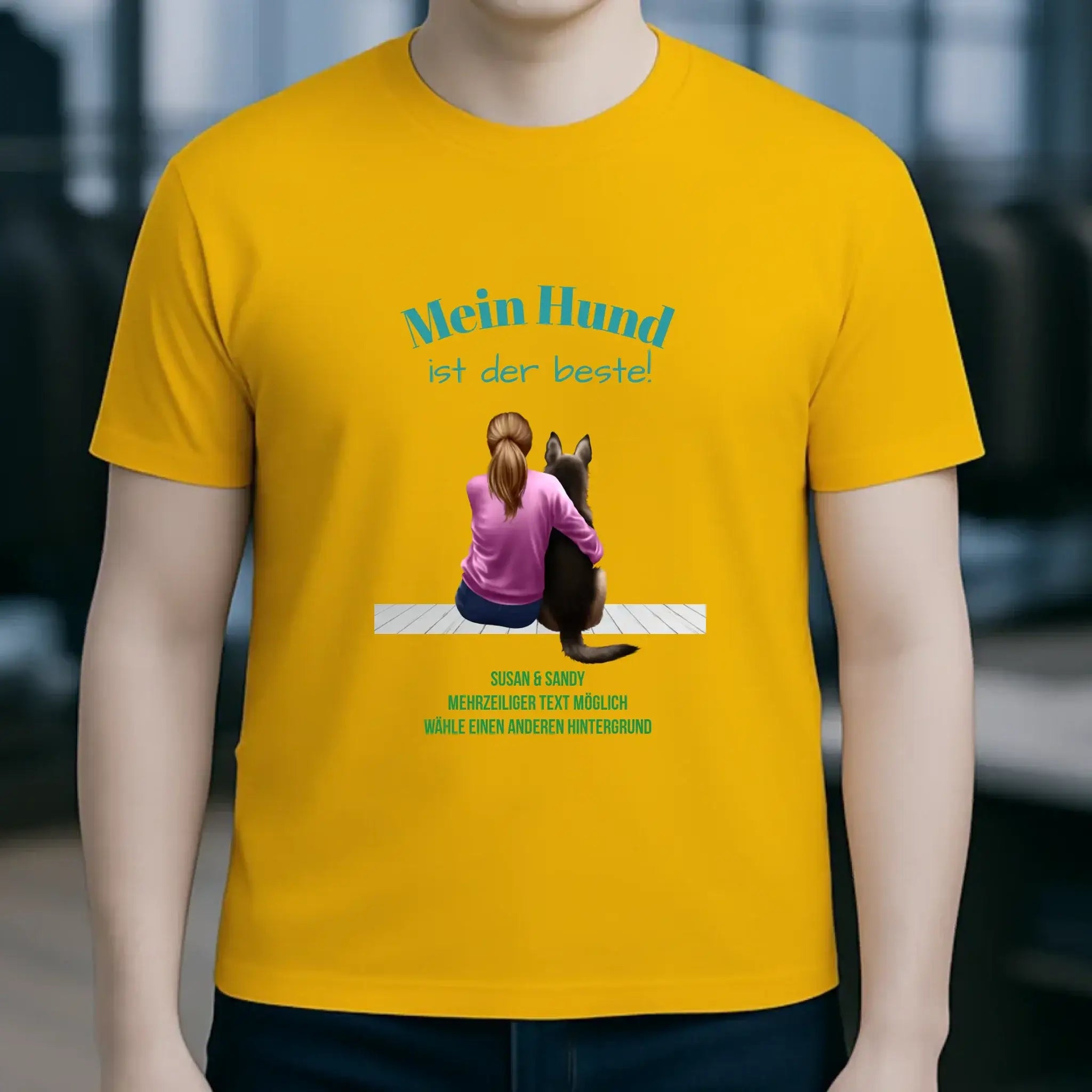 Frau mit Retriever oder Schäferhund, personalisierbar - Unisex Premium T-Shirt XS-5XL aus Bio-Baumwolle für Damen & Herren