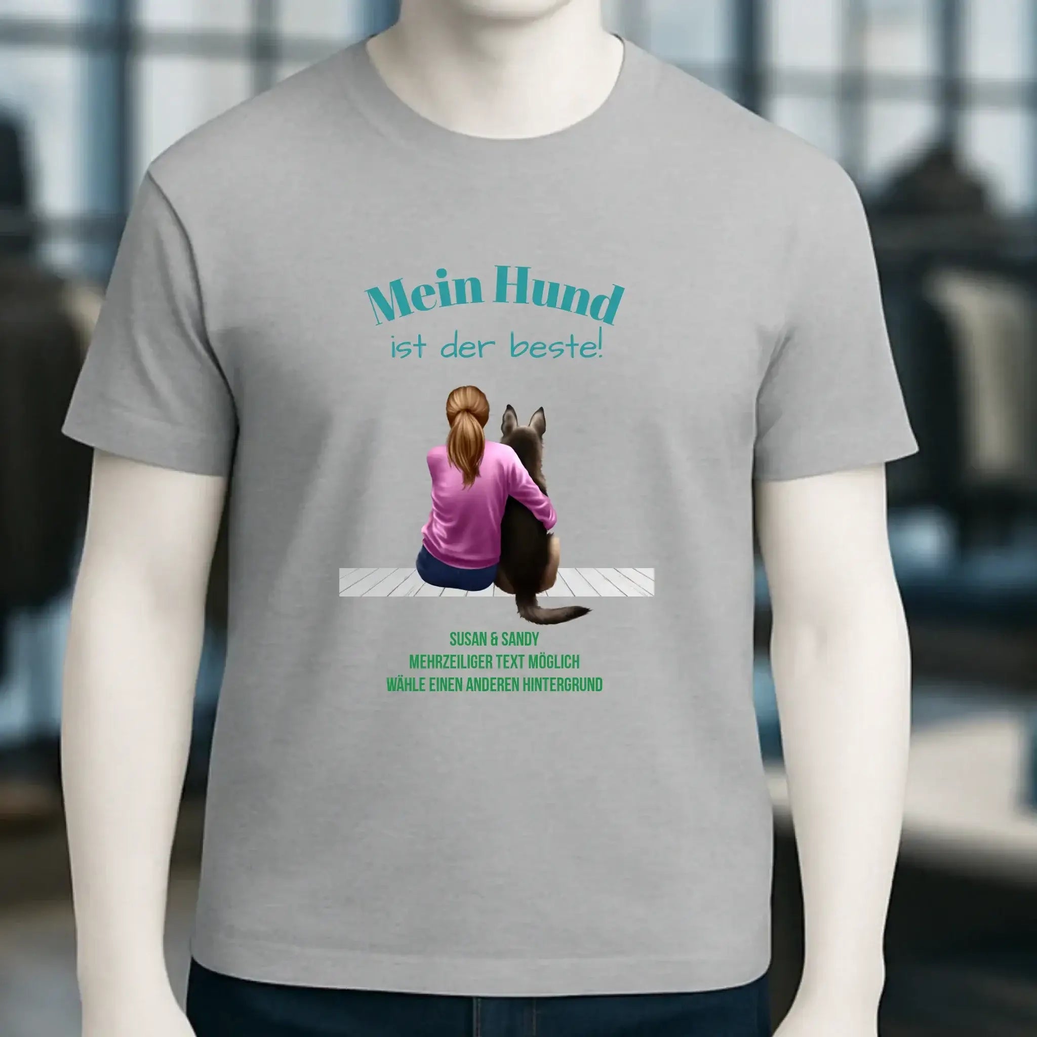 Frau mit Retriever oder Schäferhund, personalisierbar - Unisex Premium T-Shirt XS-5XL aus Bio-Baumwolle für Damen & Herren