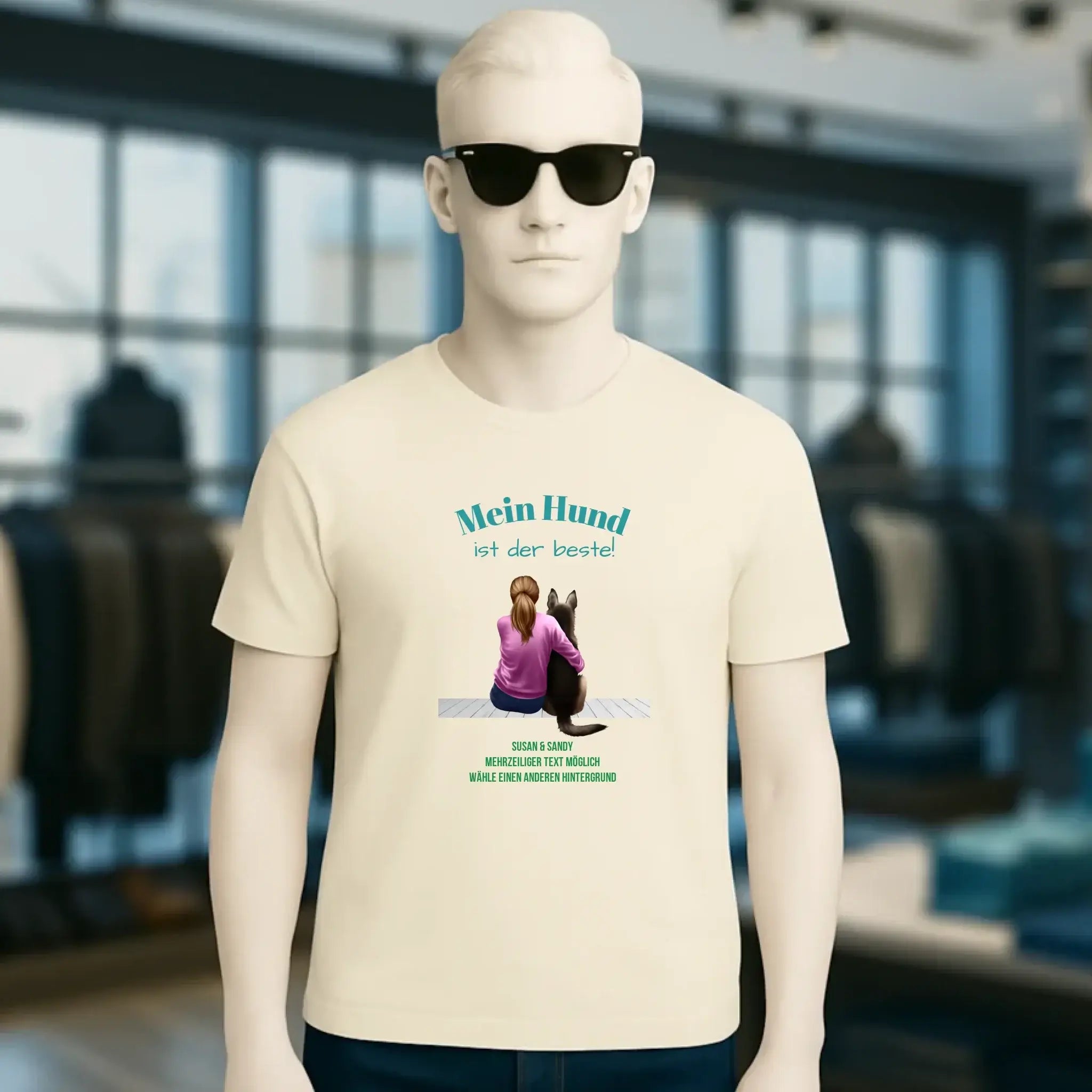 Frau mit Retriever oder Schäferhund, personalisierbar - Unisex Premium T-Shirt XS-5XL aus Bio-Baumwolle für Damen & Herren