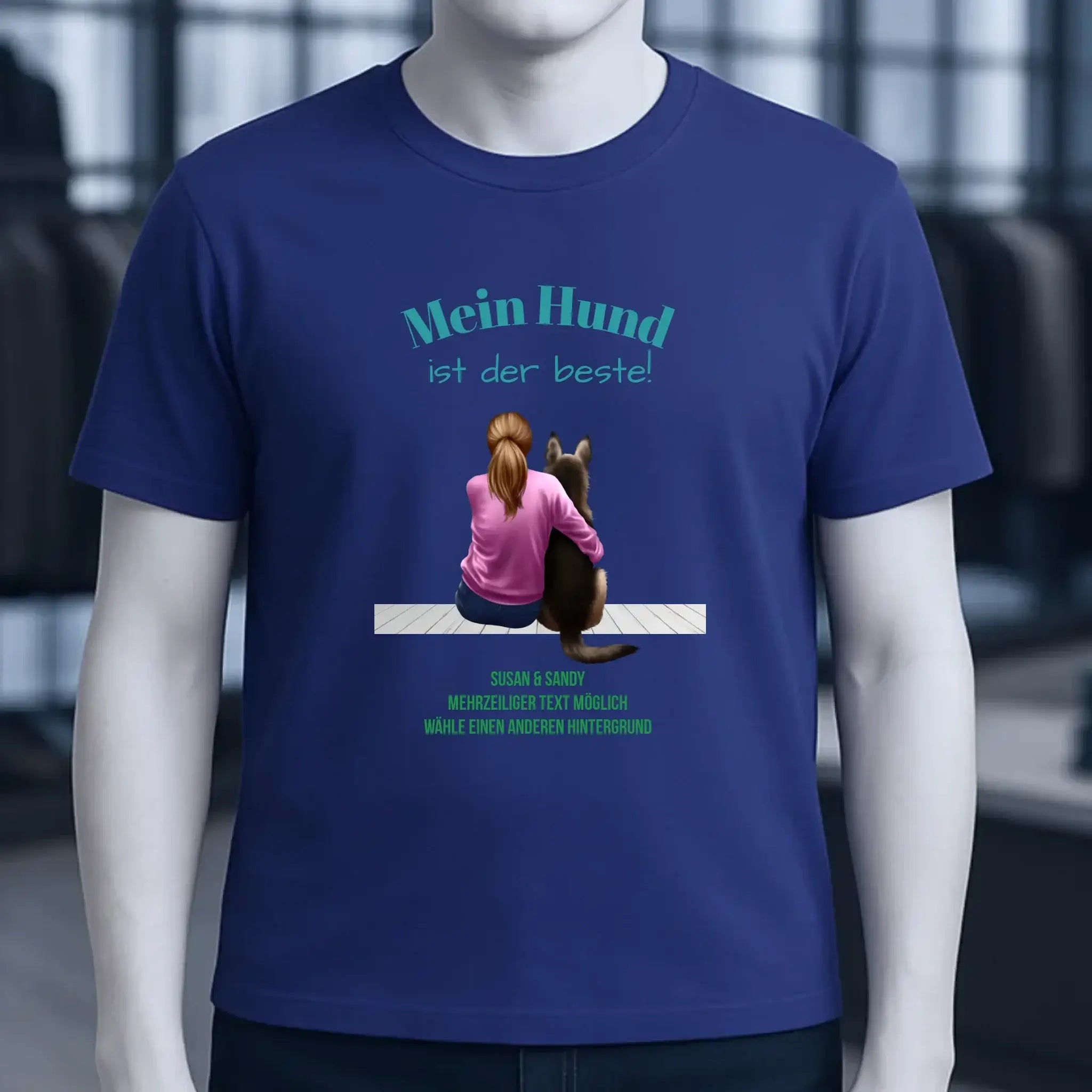Frau mit Retriever oder Schäferhund, personalisierbar - Unisex Premium T-Shirt XS-5XL aus Bio-Baumwolle für Damen & Herren