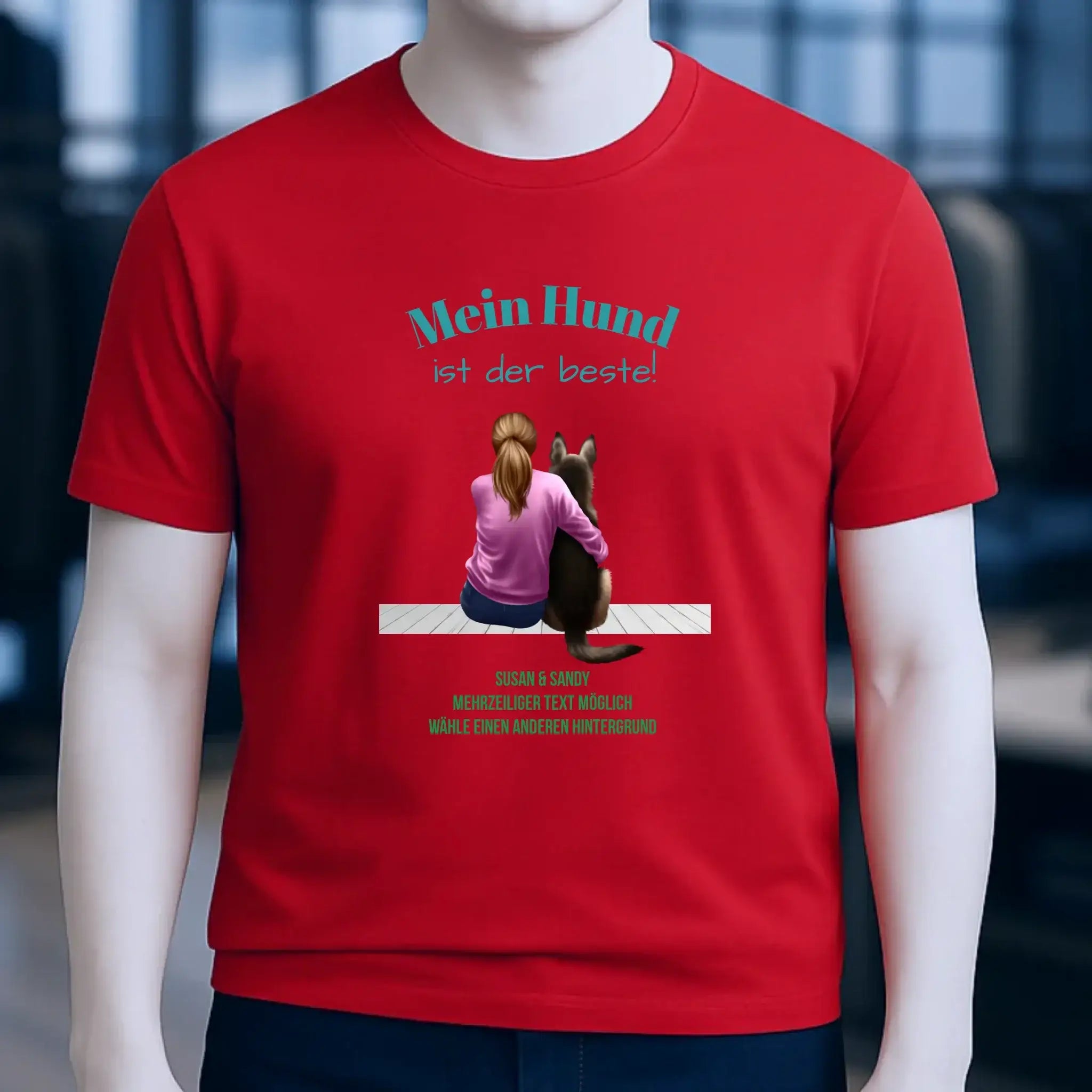 Frau mit Retriever oder Schäferhund, personalisierbar - Unisex Premium T-Shirt XS-5XL aus Bio-Baumwolle für Damen & Herren