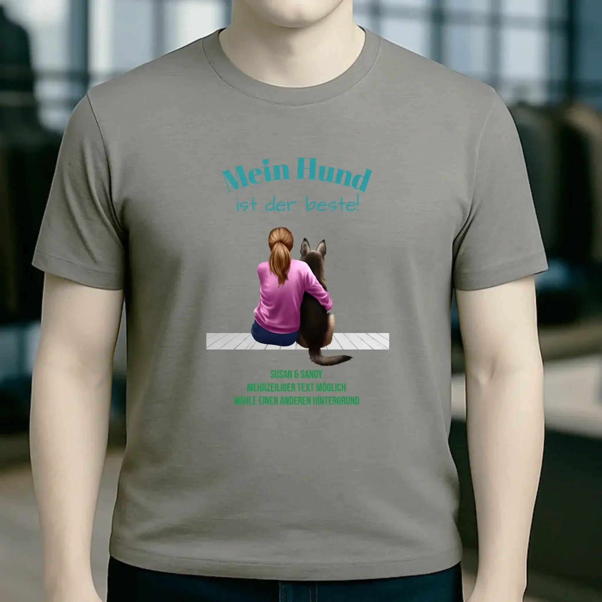 Frau mit Retriever oder Schäferhund, personalisierbar - Unisex Premium T-Shirt XS-5XL aus Bio-Baumwolle für Damen & Herren