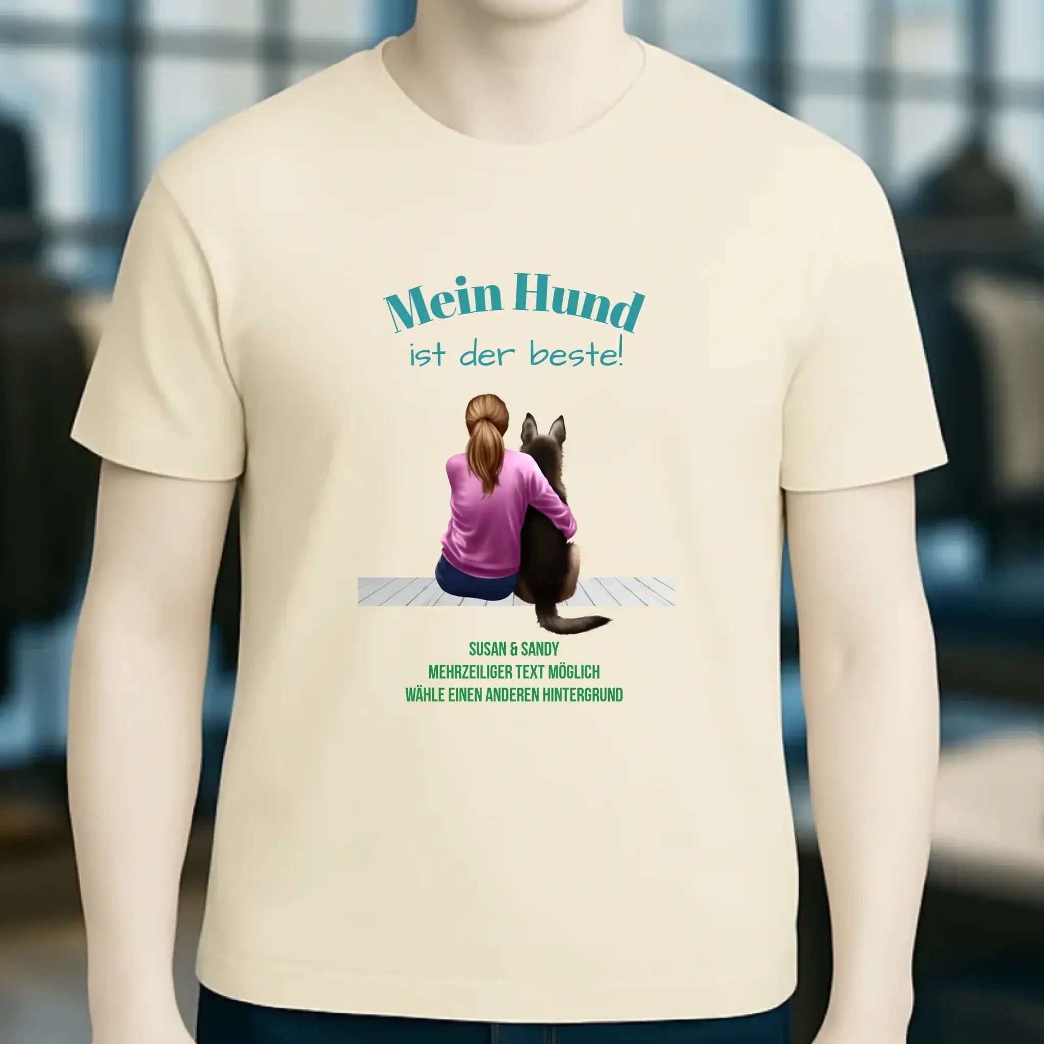 Frau mit Retriever oder Schäferhund, personalisierbar - Unisex Premium T-Shirt XS-5XL aus Bio-Baumwolle für Damen & Herren