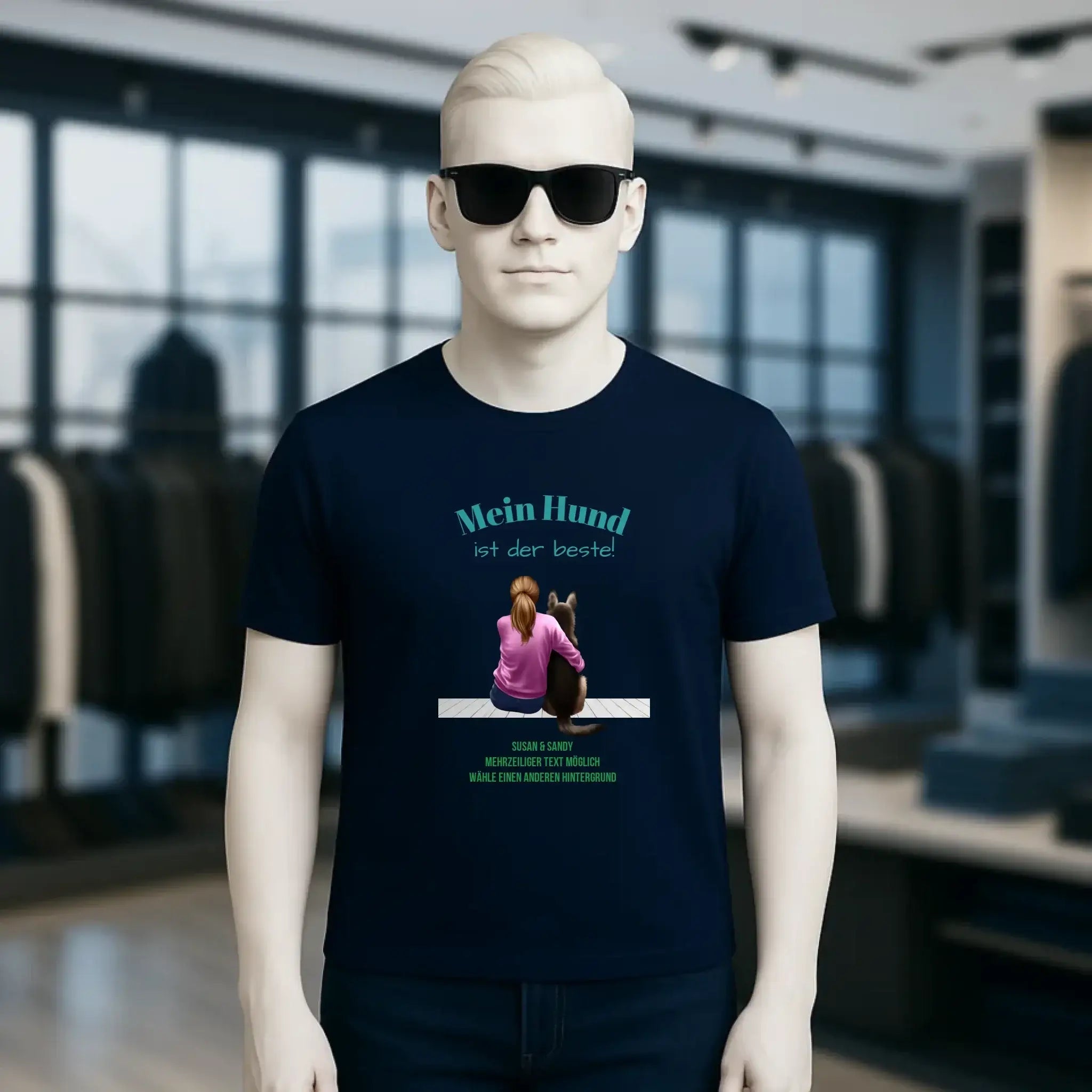 Frau mit Retriever oder Schäferhund, personalisierbar - Unisex Premium T-Shirt XS-5XL aus Bio-Baumwolle für Damen & Herren