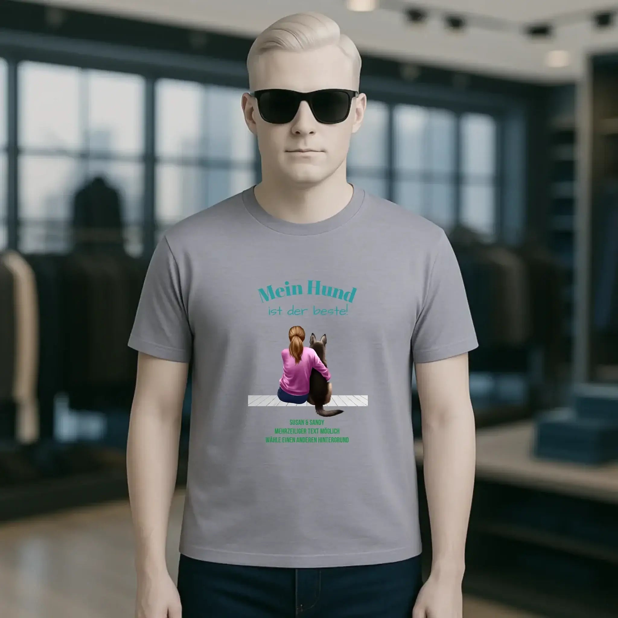 Frau mit Retriever oder Schäferhund, personalisierbar - Unisex Premium T-Shirt XS-5XL aus Bio-Baumwolle für Damen & Herren