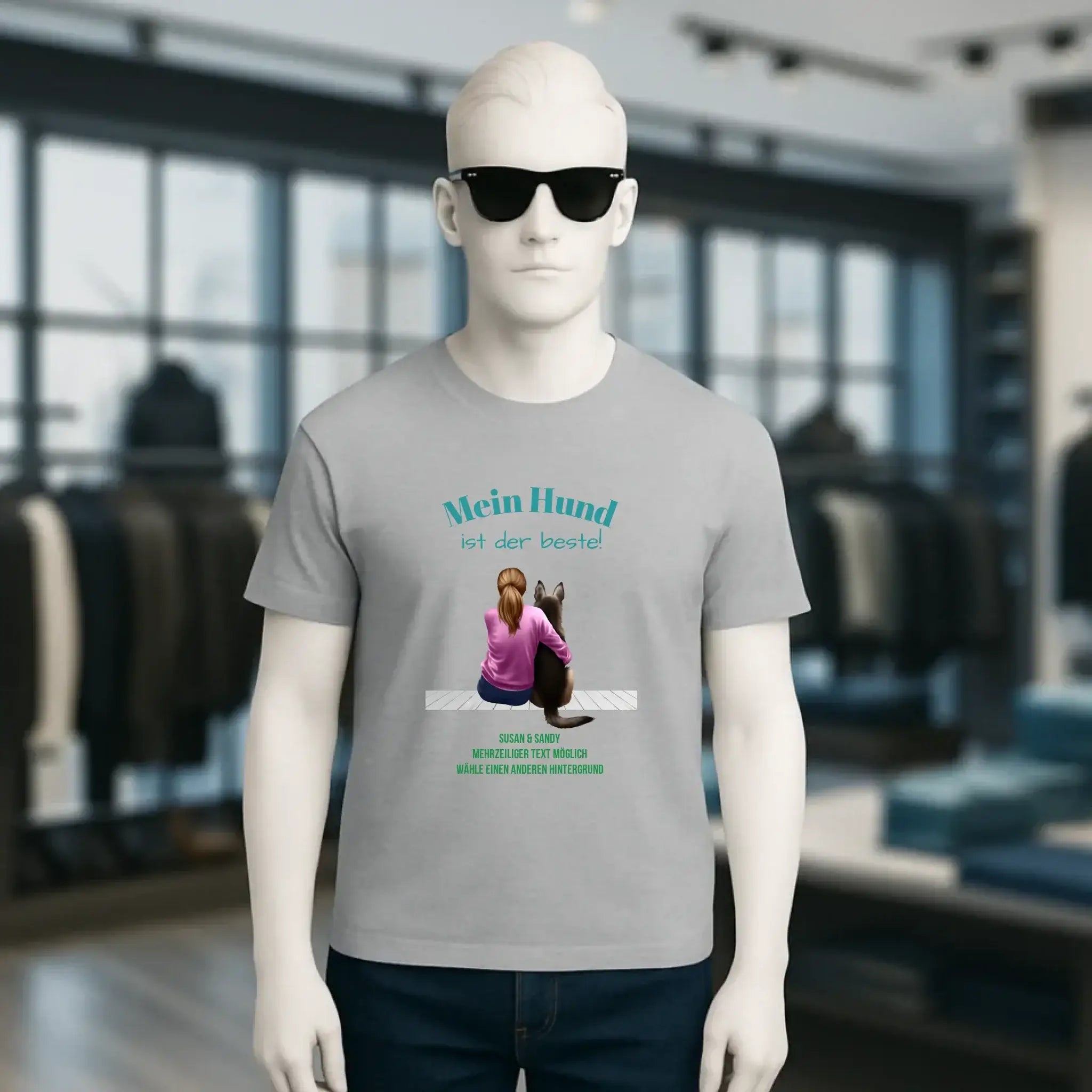 Frau mit Retriever oder Schäferhund, personalisierbar - Unisex Premium T-Shirt XS-5XL aus Bio-Baumwolle für Damen & Herren