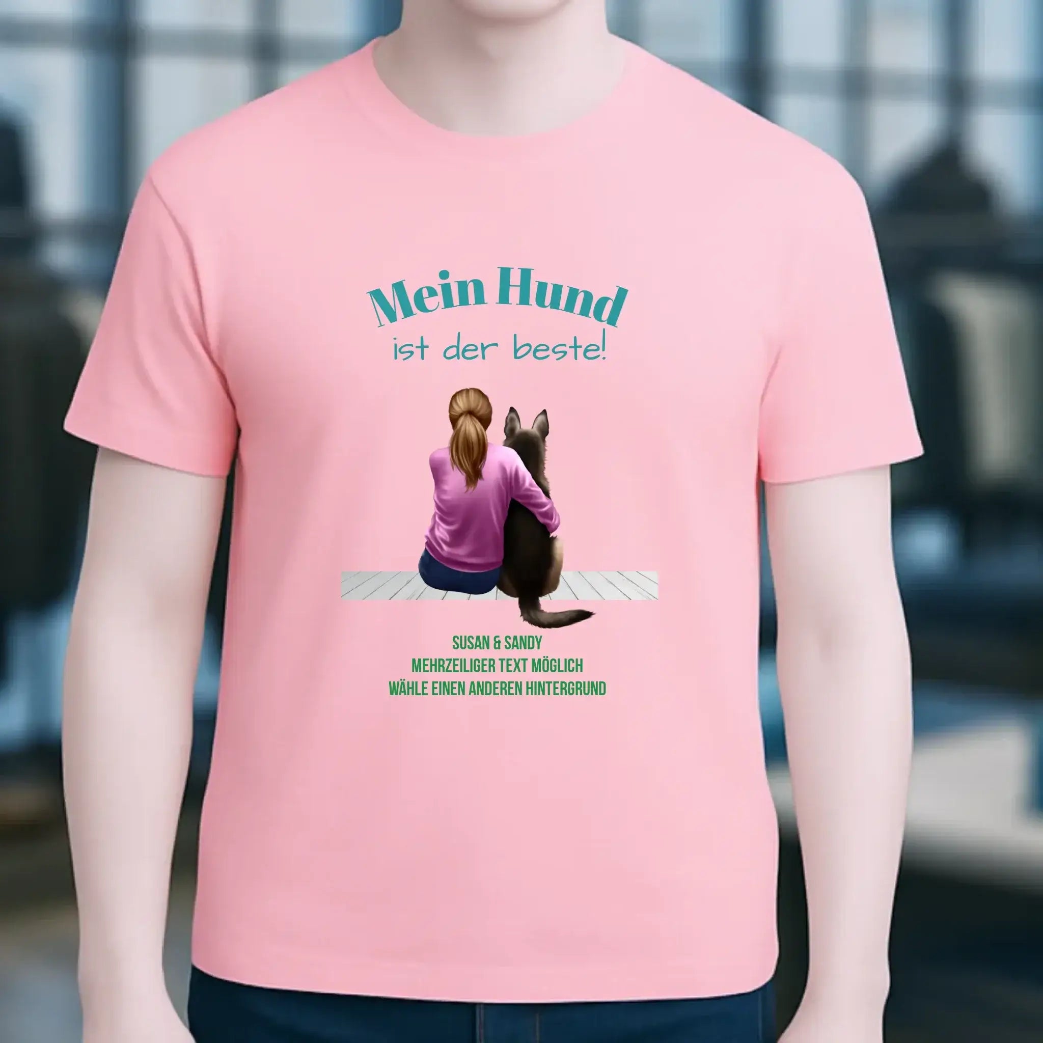 Frau mit Retriever oder Schäferhund, personalisierbar - Unisex Premium T-Shirt XS-5XL aus Bio-Baumwolle für Damen & Herren