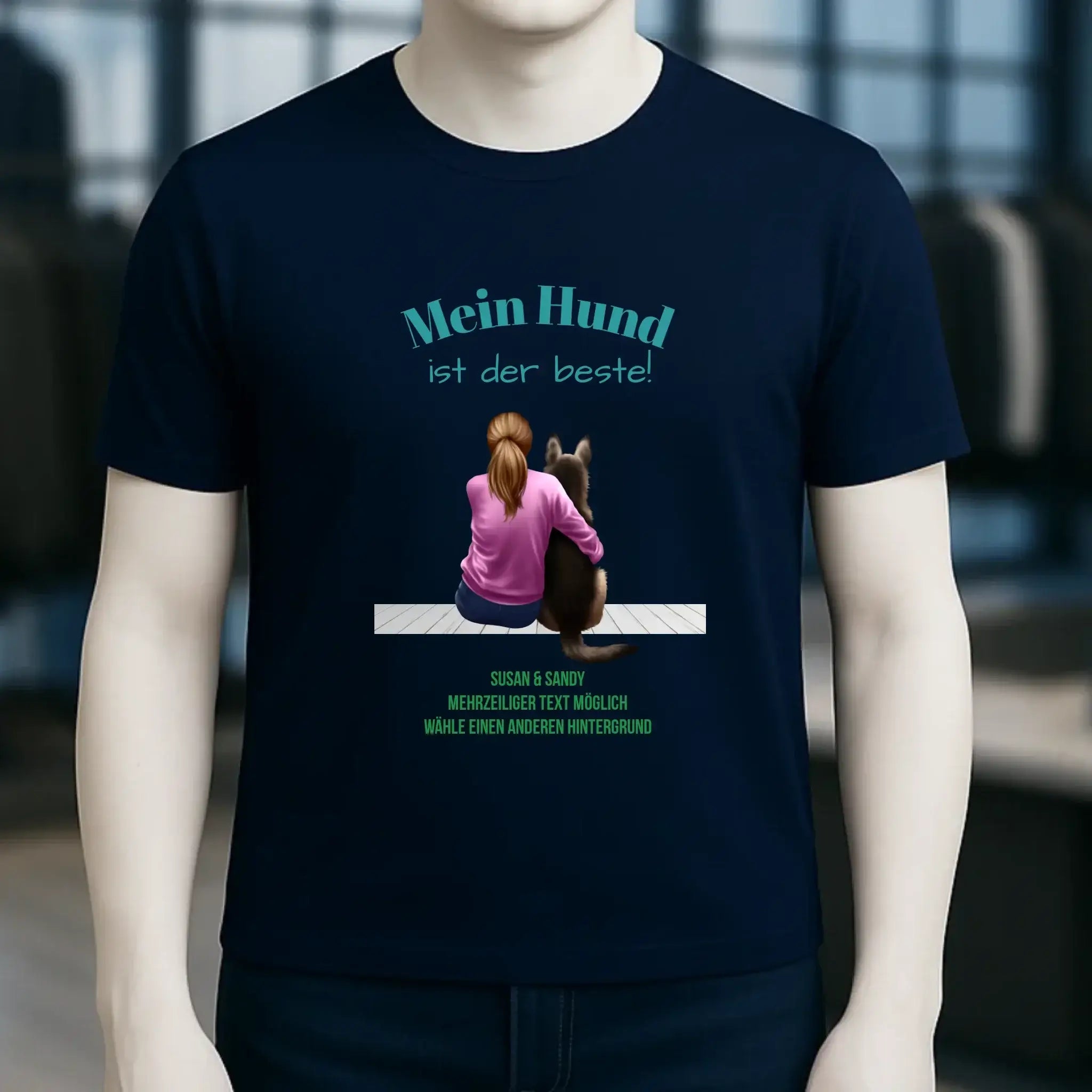 Frau mit Retriever oder Schäferhund, personalisierbar - Unisex Premium T-Shirt XS-5XL aus Bio-Baumwolle für Damen & Herren