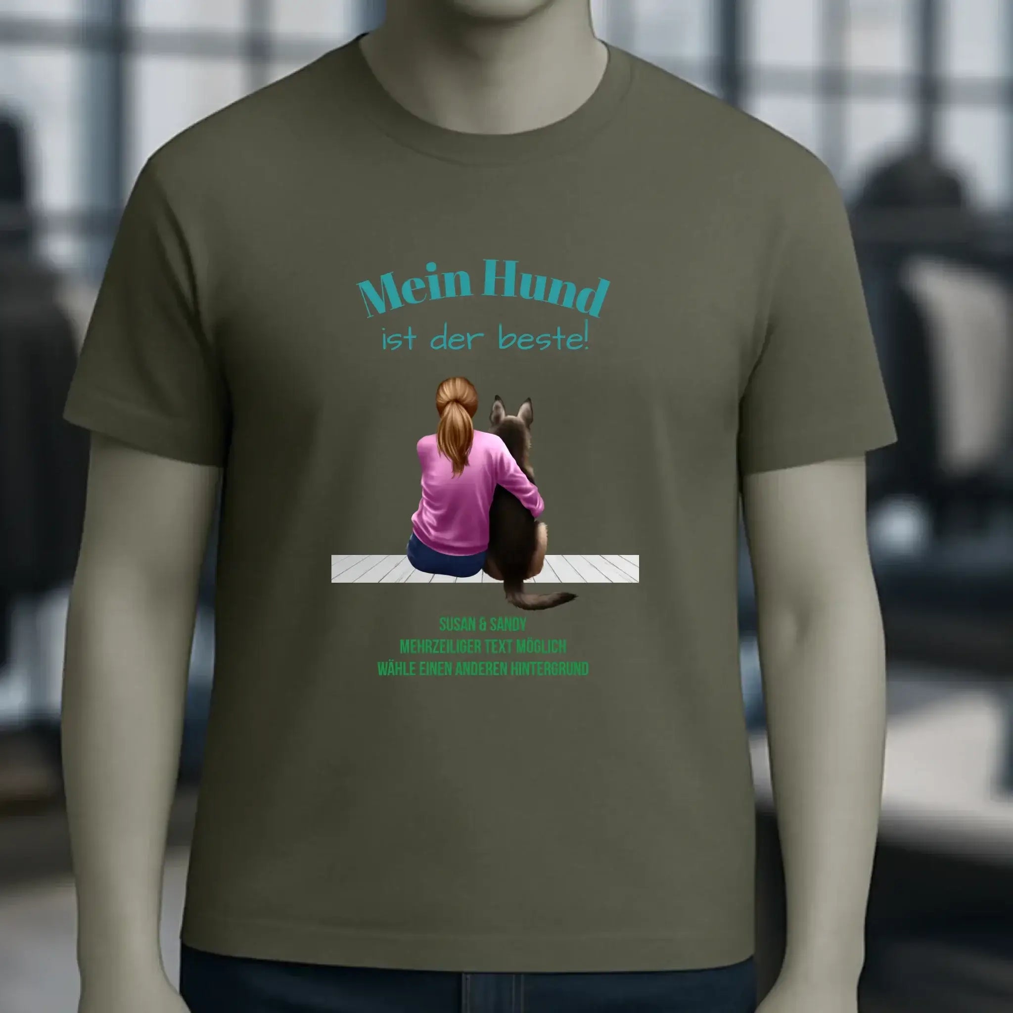 Frau mit Retriever oder Schäferhund, personalisierbar - Unisex Premium T-Shirt XS-5XL aus Bio-Baumwolle für Damen & Herren