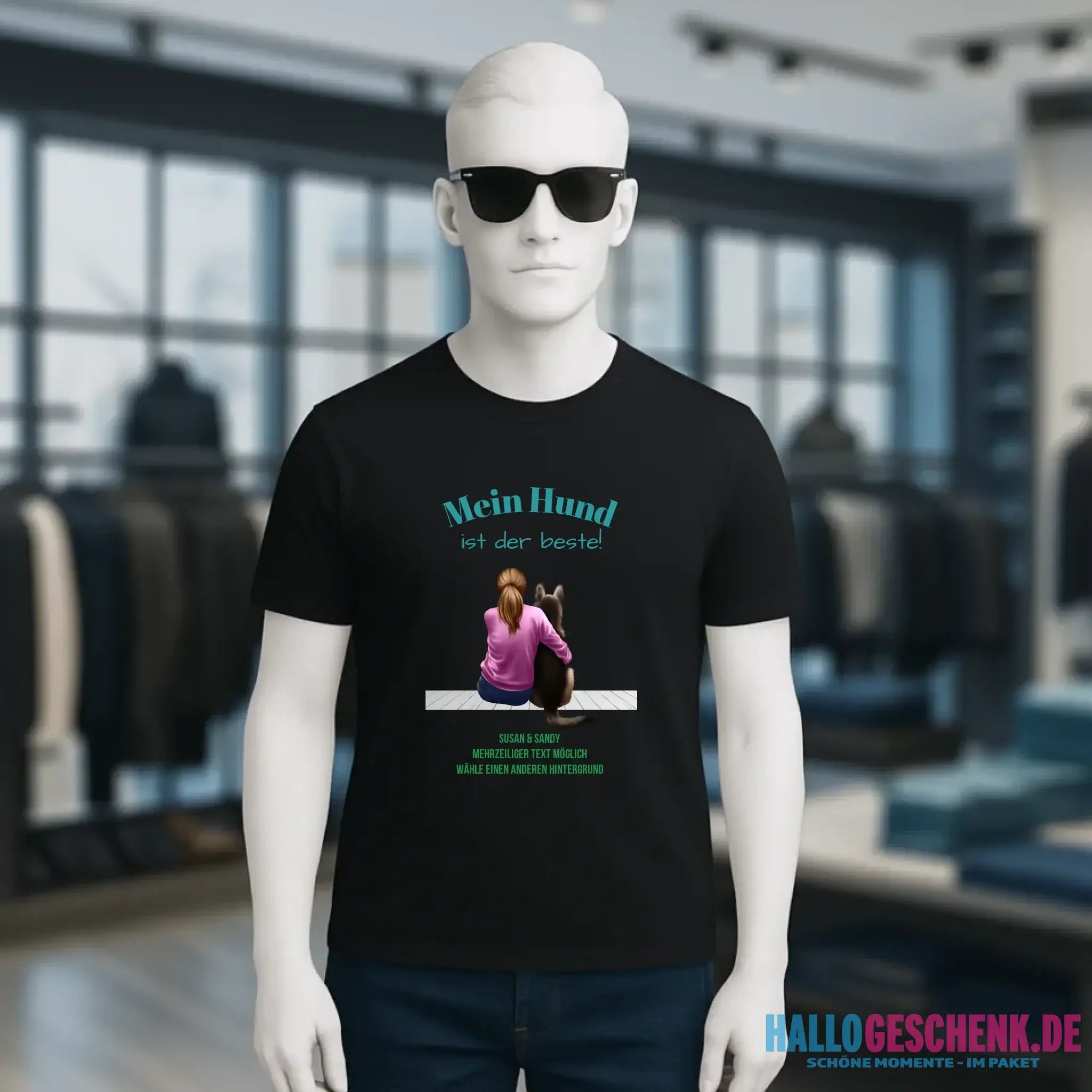 Frau mit Retriever oder Schäferhund, personalisierbar - Unisex Premium T-Shirt XS-5XL aus Bio-Baumwolle für Damen & Herren