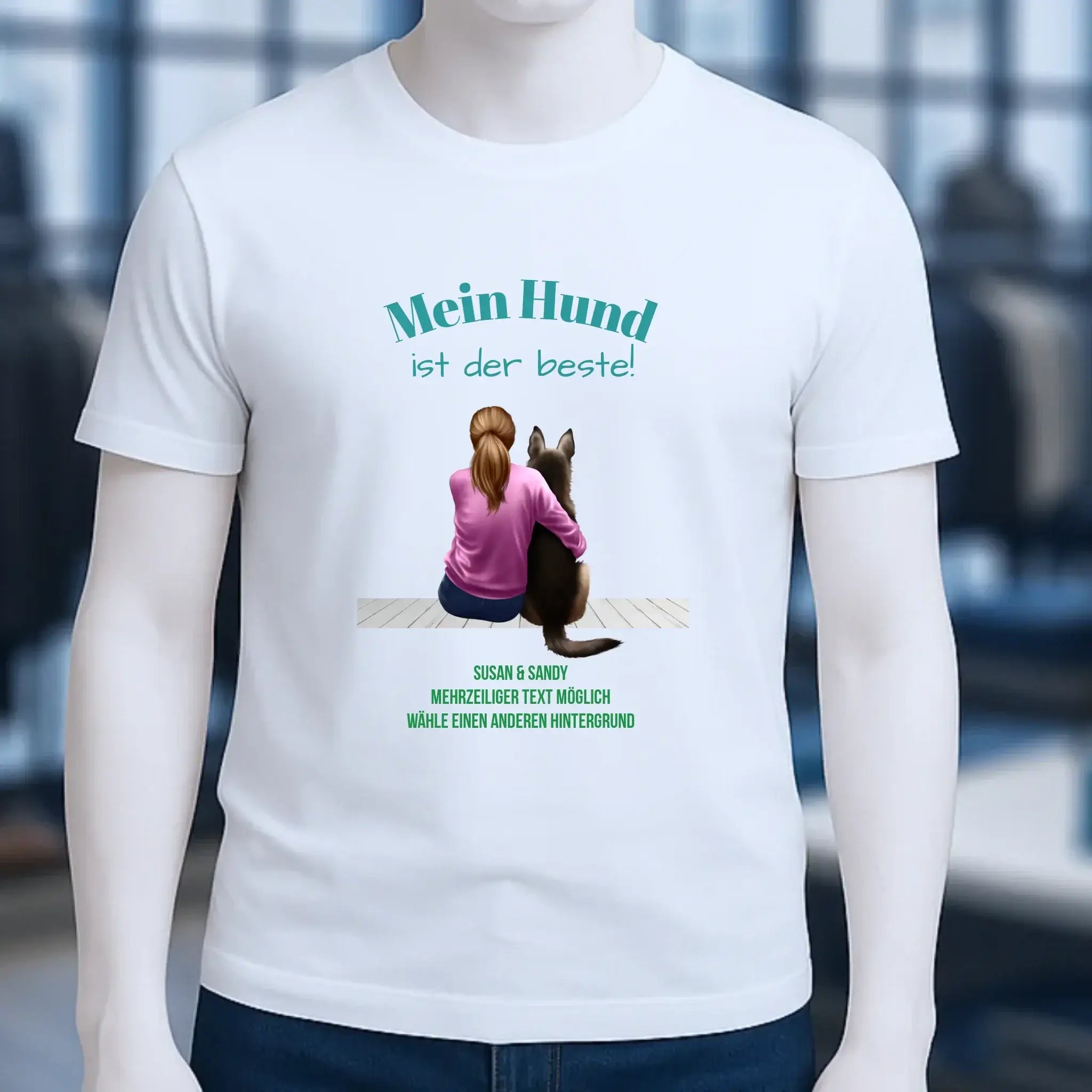 Frau mit Retriever oder Schäferhund, personalisierbar - Unisex Premium T-Shirt XS-5XL aus Bio-Baumwolle für Damen & Herren