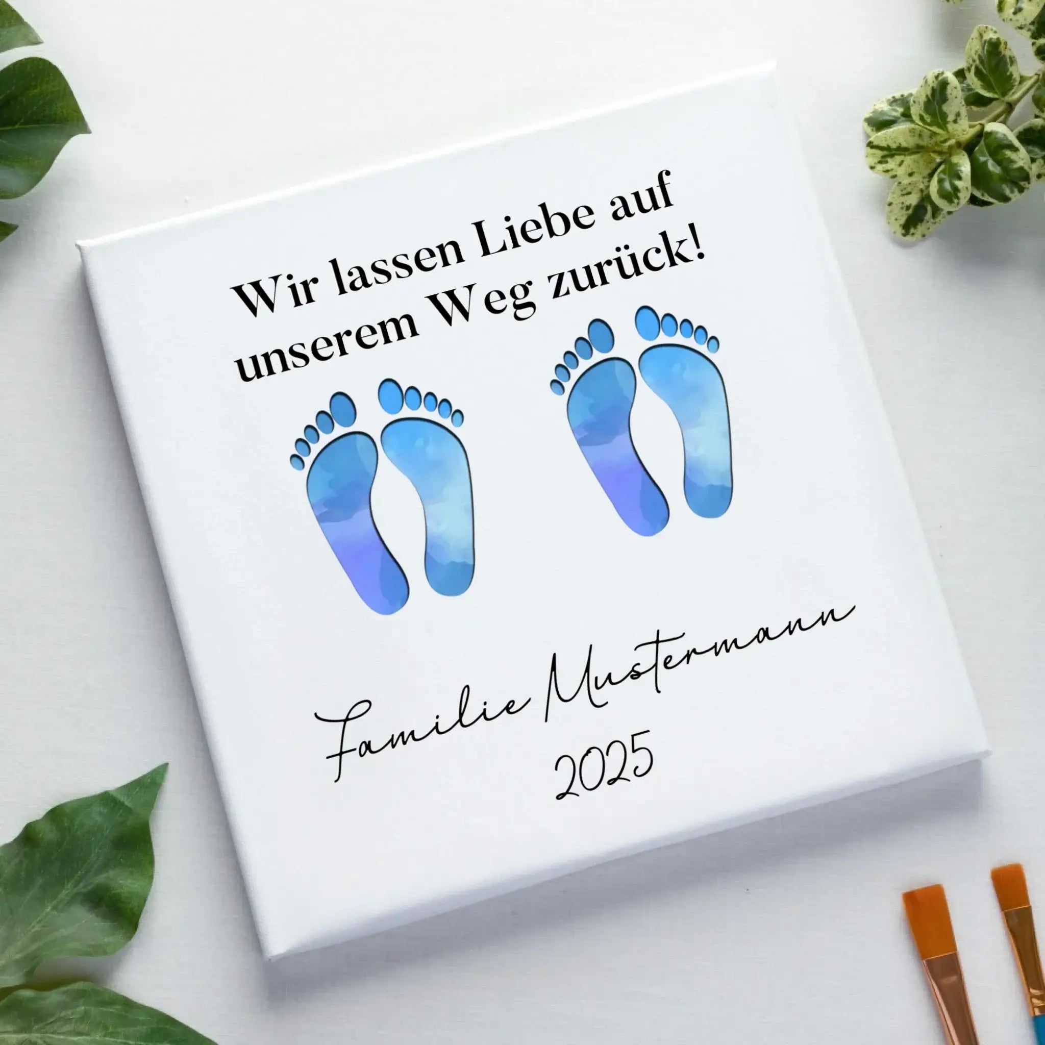 Fußabdrücke mit 0-4 Kindern (personalisierbare Figuren) - Leinwand auf Holzkeilrahmen / Standard / 20cm-x-20xm