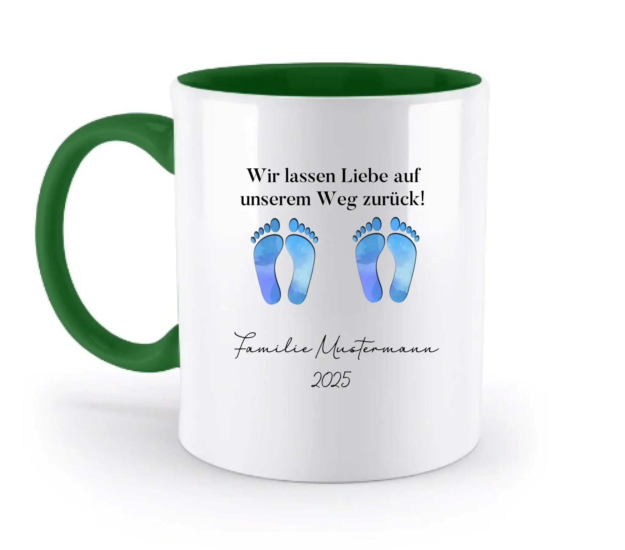 Fußabdrücke mit 0-4 Kindern (personalisierbare Figuren) - Zweifarbige Tasse / Irish-Green / 330ml - personalisierbare