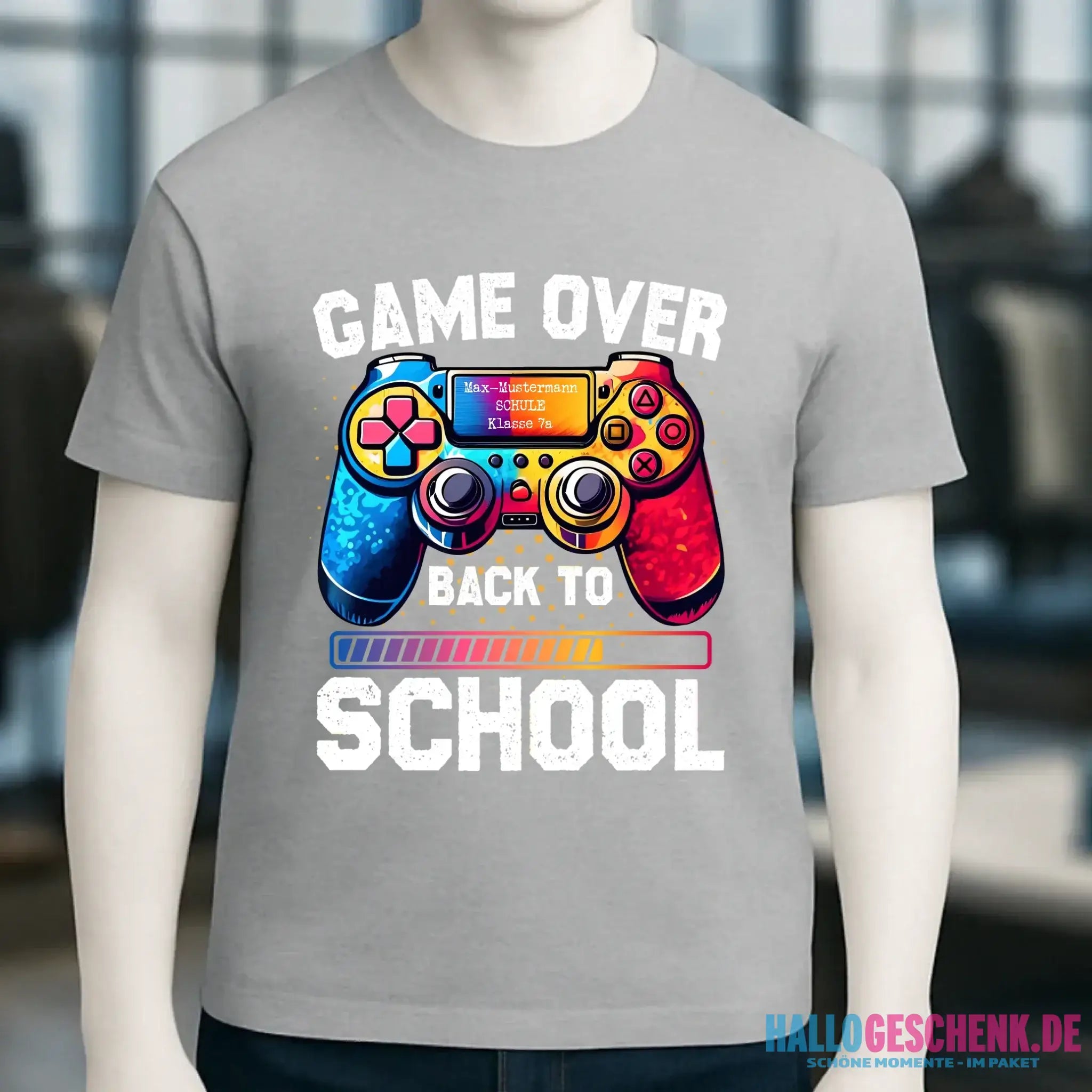 GAME OVER • BACK TO SCHOOL • Schule • Schulanfang • Unisex Premium T-Shirt XS-5XL aus Bio-Baumwolle für Damen & Herren • Exklusivdesign • personalisiert
