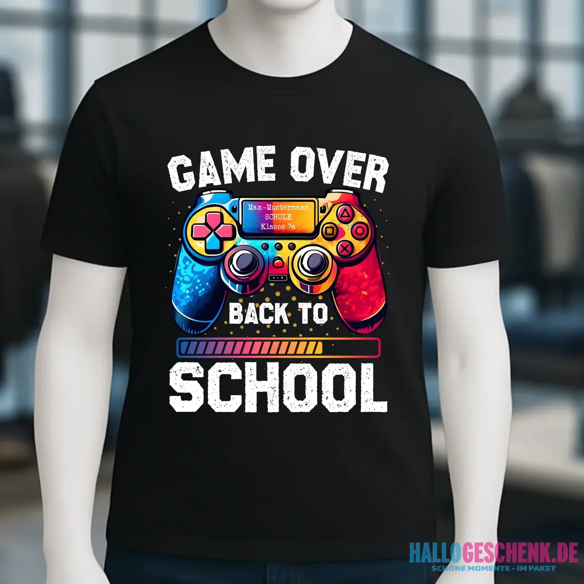 GAME OVER • BACK TO SCHOOL • Schule • Schulanfang • Unisex Premium T-Shirt XS-5XL aus Bio-Baumwolle für Damen & Herren • Exklusivdesign • personalisiert