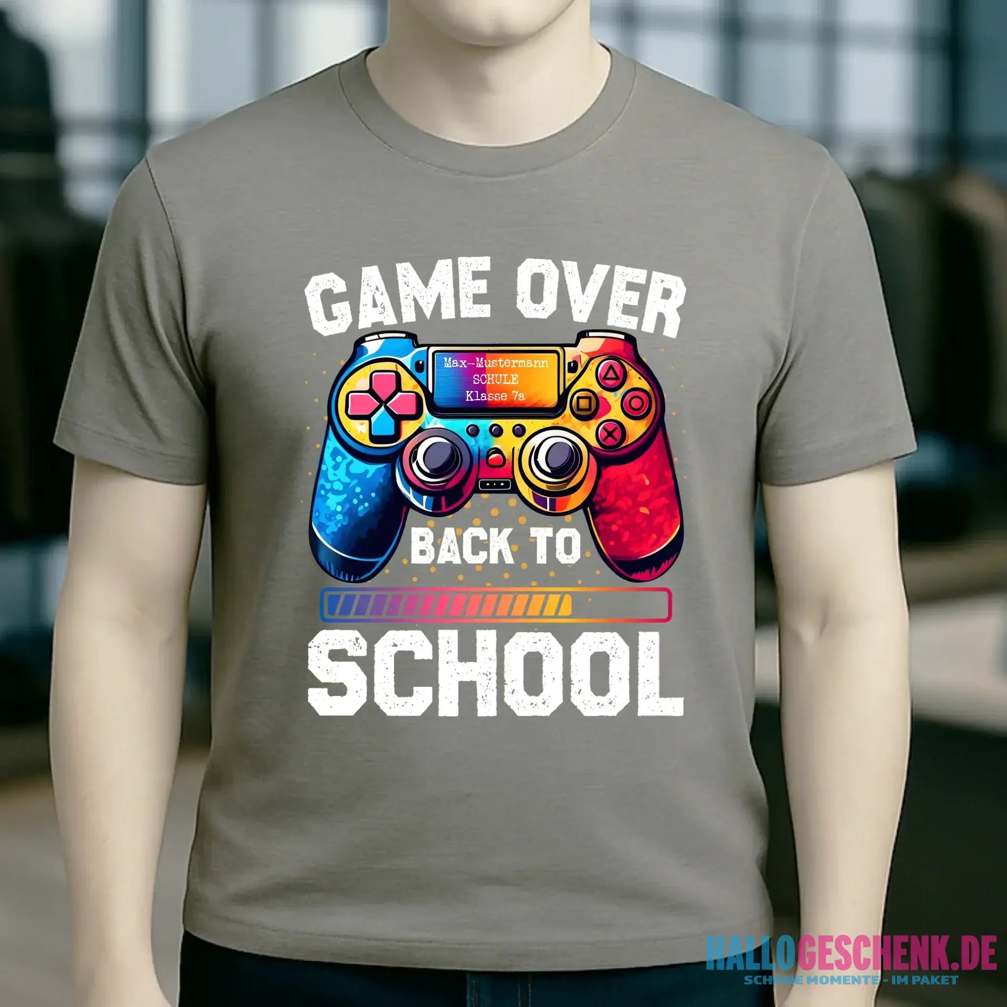 GAME OVER • BACK TO SCHOOL • Schule • Schulanfang • Unisex Premium T-Shirt XS-5XL aus Bio-Baumwolle für Damen & Herren • Exklusivdesign • personalisiert