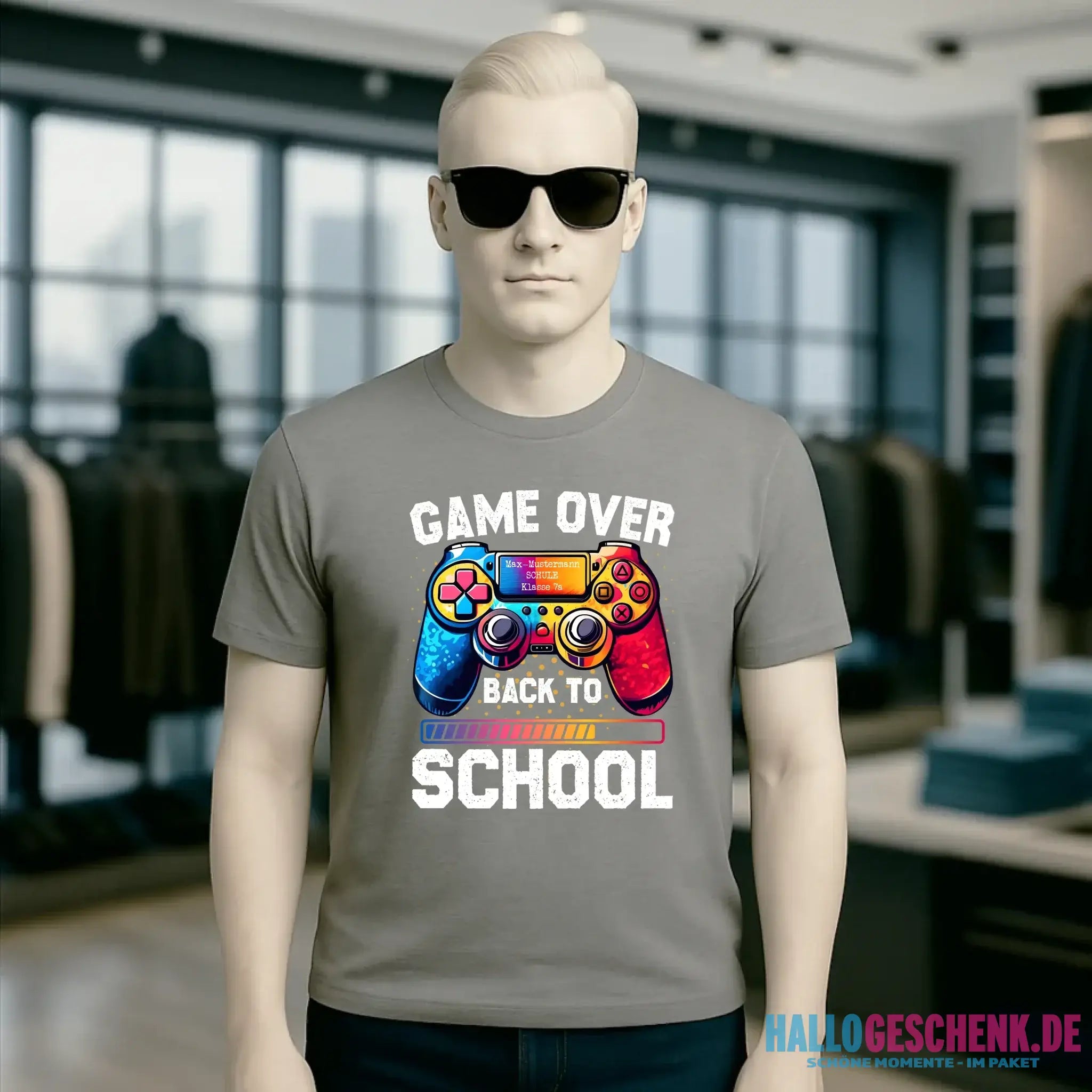 GAME OVER • BACK TO SCHOOL • Schule • Schulanfang • Unisex Premium T-Shirt XS-5XL aus Bio-Baumwolle für Damen & Herren • Exklusivdesign • personalisiert