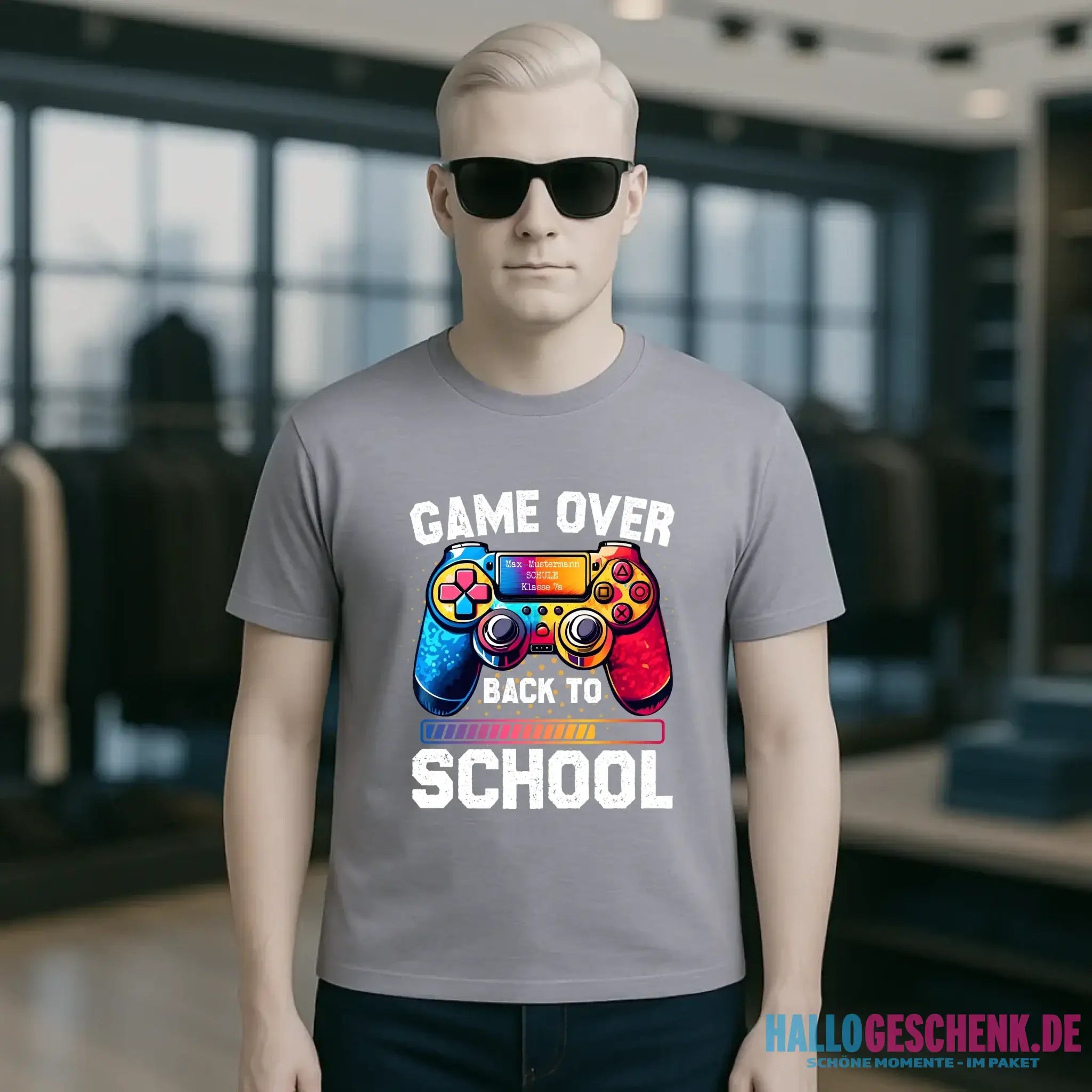 GAME OVER • BACK TO SCHOOL • Schule • Schulanfang • Unisex Premium T-Shirt XS-5XL aus Bio-Baumwolle für Damen & Herren • Exklusivdesign • personalisiert