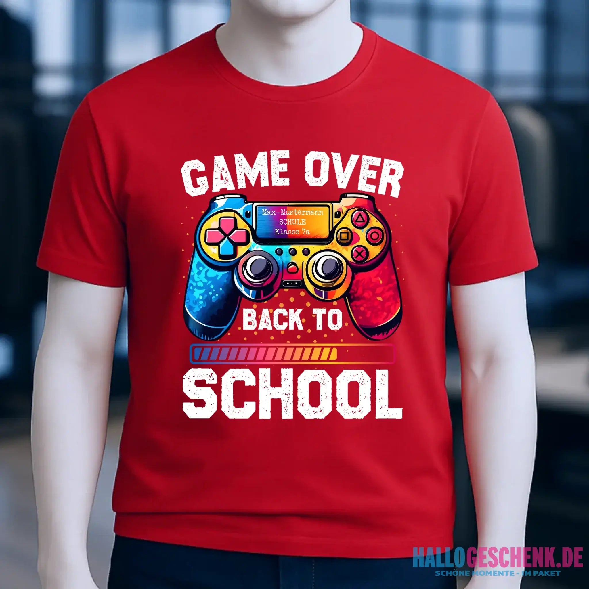 GAME OVER • BACK TO SCHOOL • Schule • Schulanfang • Unisex Premium T-Shirt XS-5XL aus Bio-Baumwolle für Damen & Herren • Exklusivdesign • personalisiert