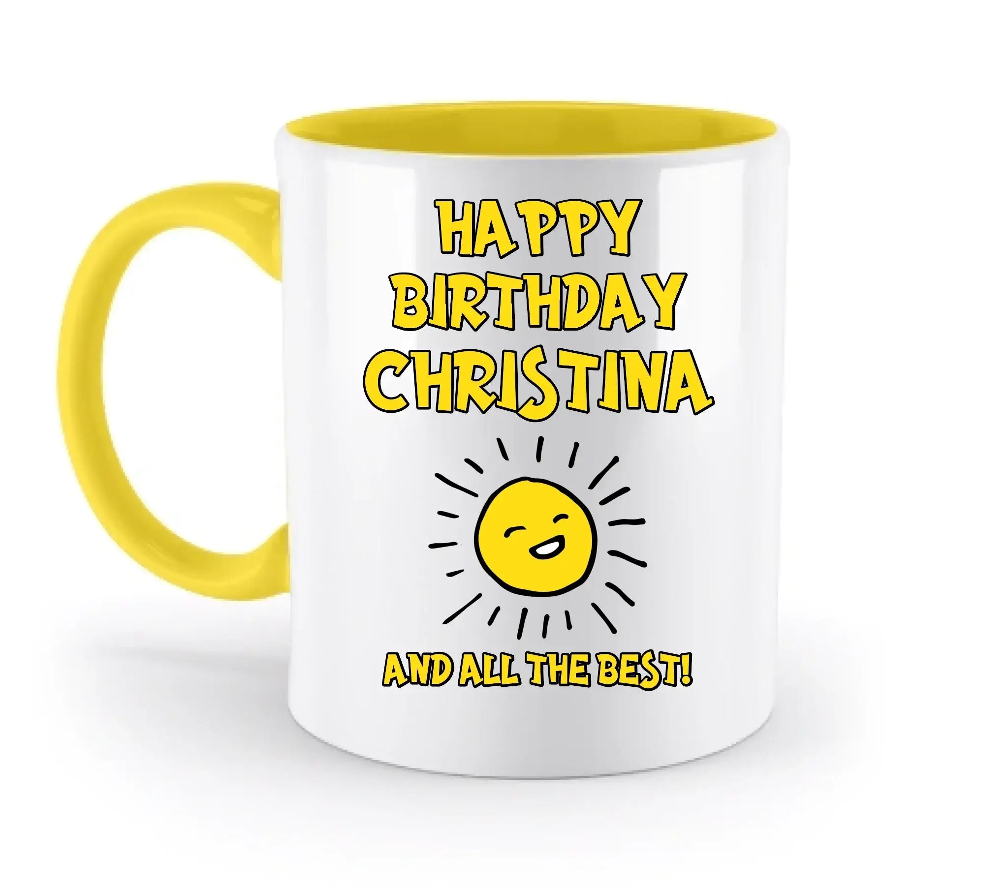 Geburtstagsdesign mit Wunschname (personalisierbare Motive) - Zweifarbige Tasse / Yellow / 330ml - personalisierbare