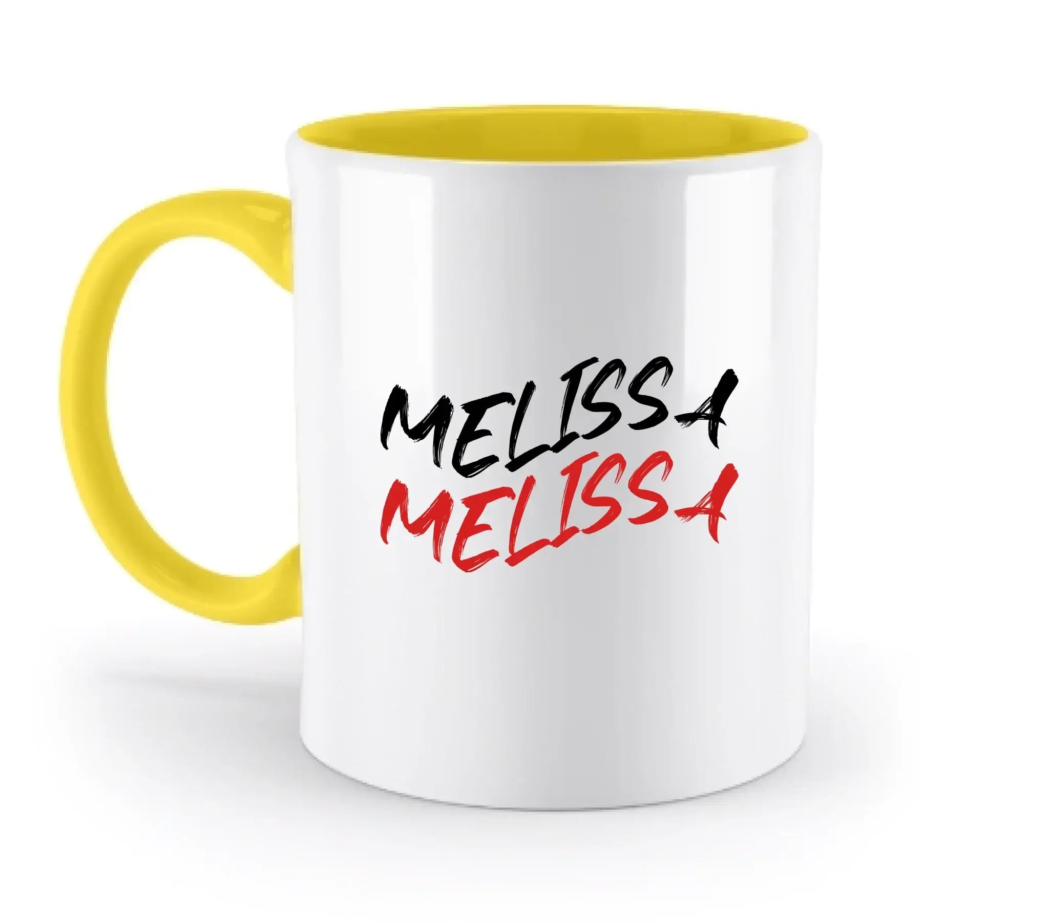 Geschwungener Name • 3 Motive verfügbar (personalisierbare Motive) - Zweifarbige Tasse / Yellow / 330ml
