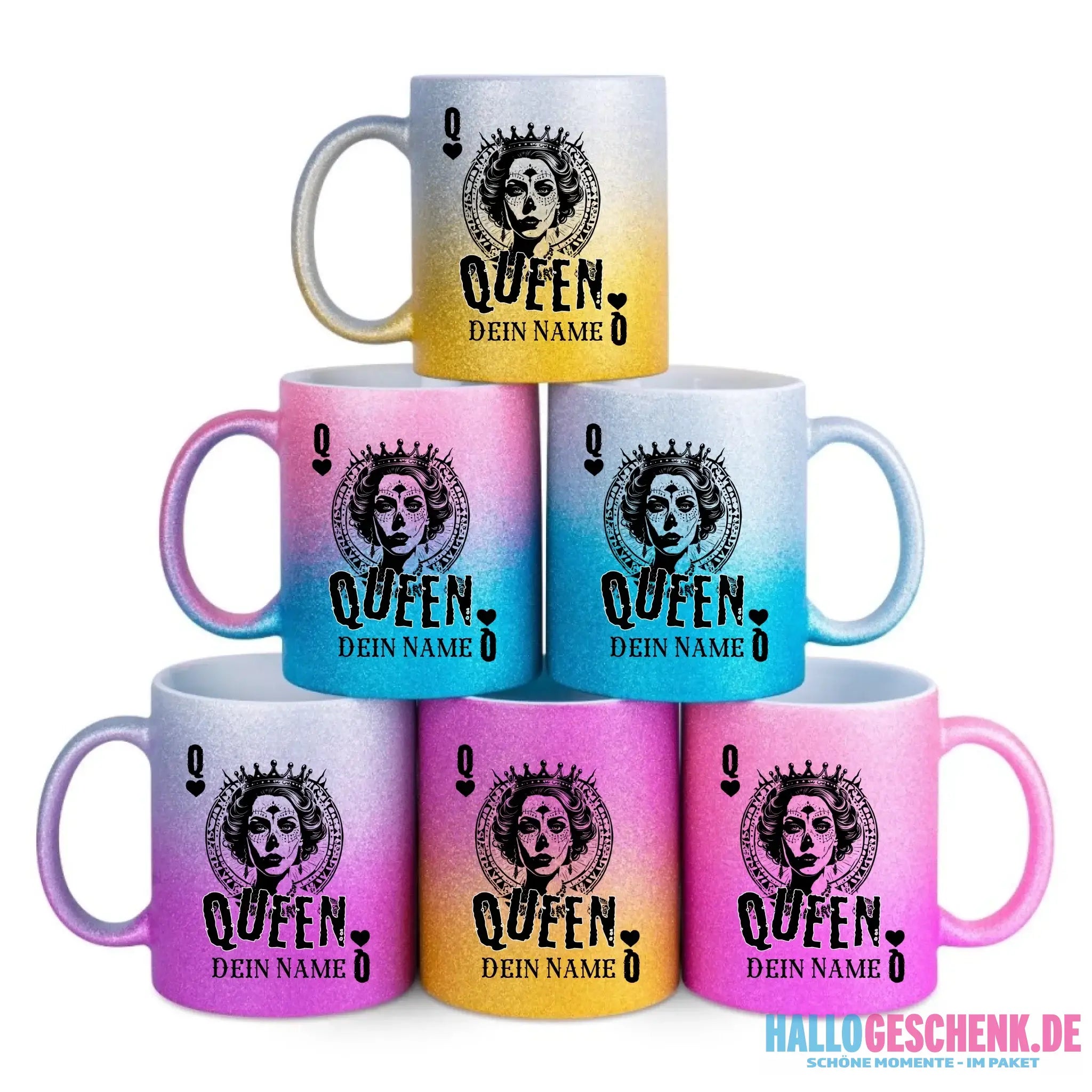 Glitzertasse • Poker Queen Design • Tasse • personalisiert