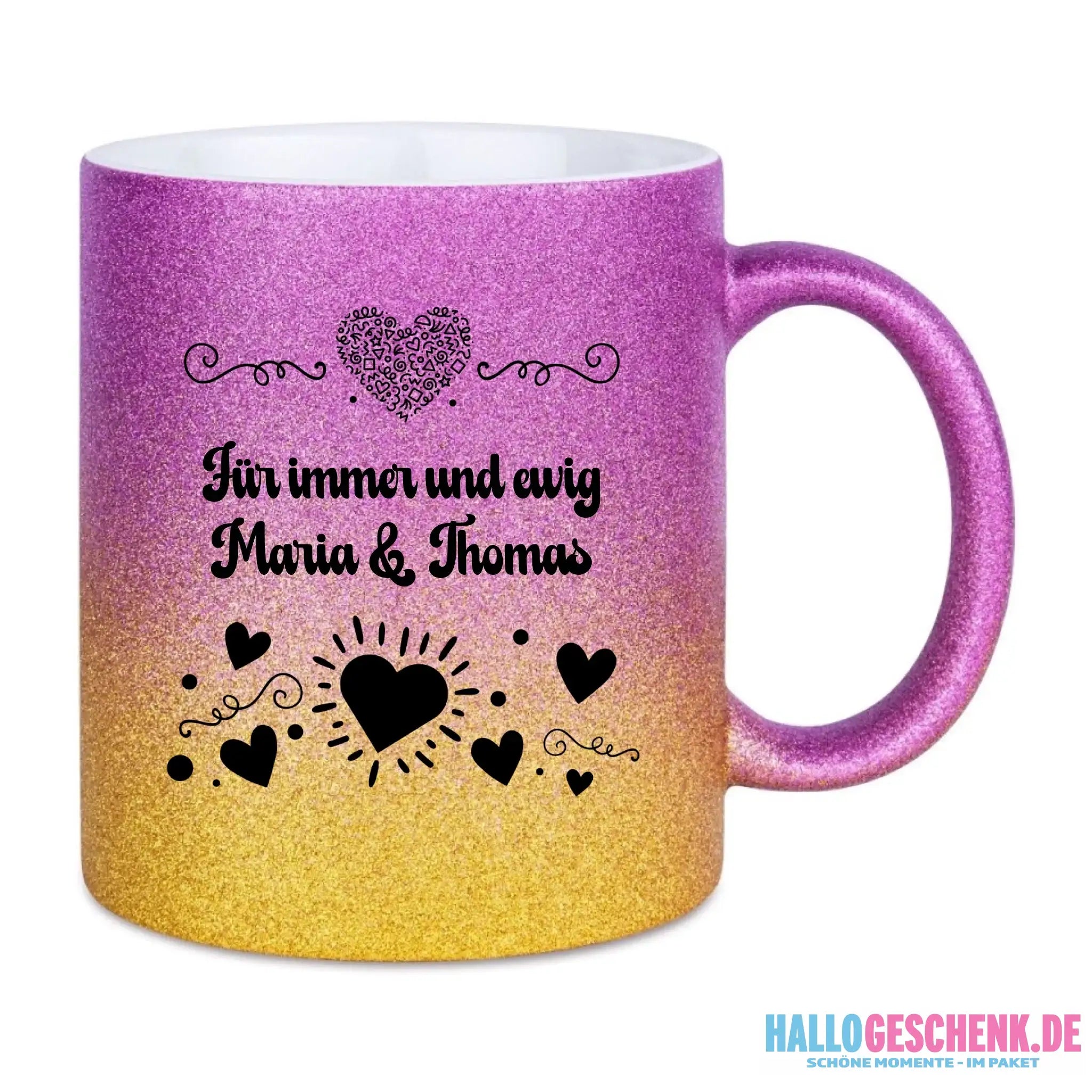 Glitzertassen in diversen Farben: Love 3 Design • Tasse • personalisiert