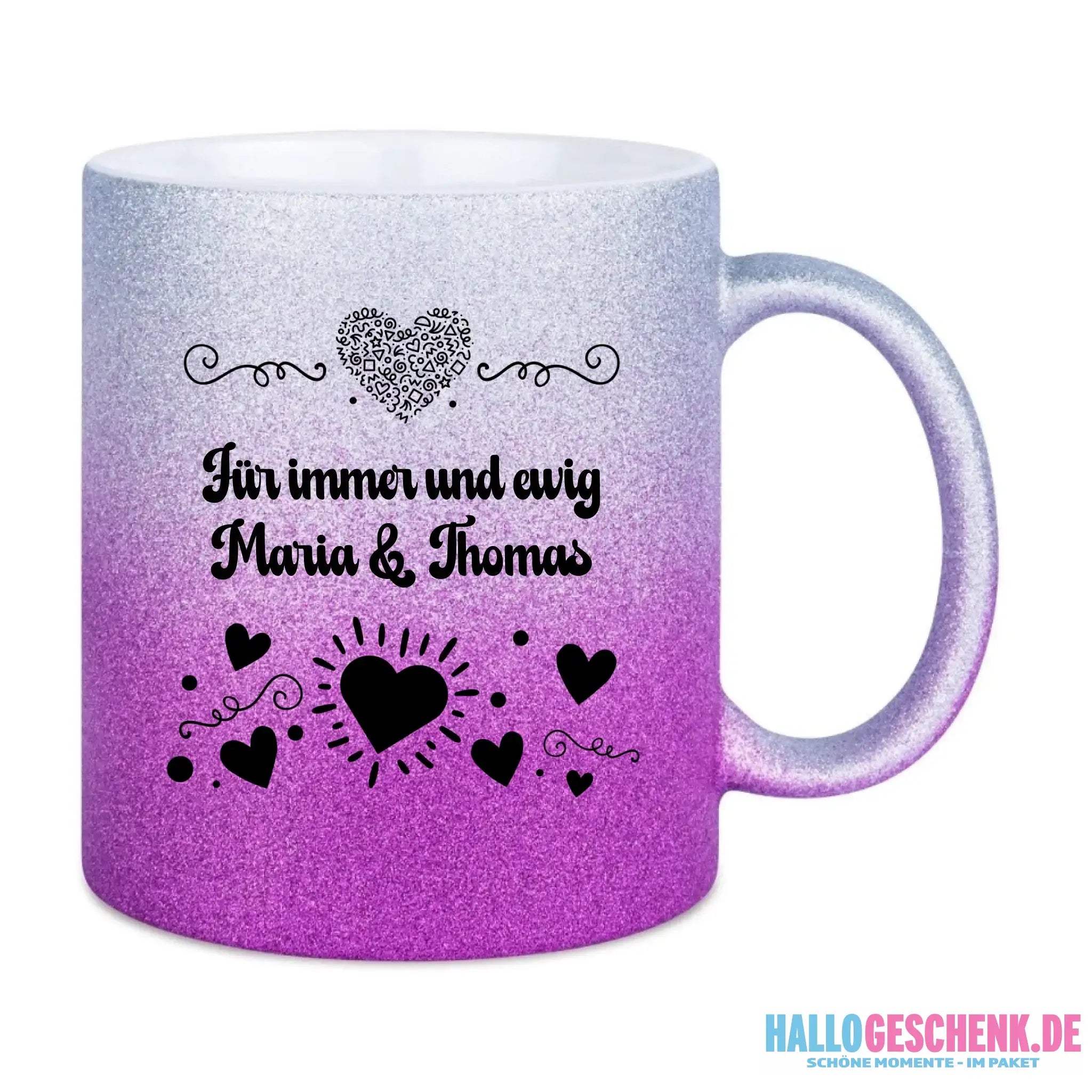 Glitzertassen in diversen Farben: Love 3 Design • Tasse • personalisiert
