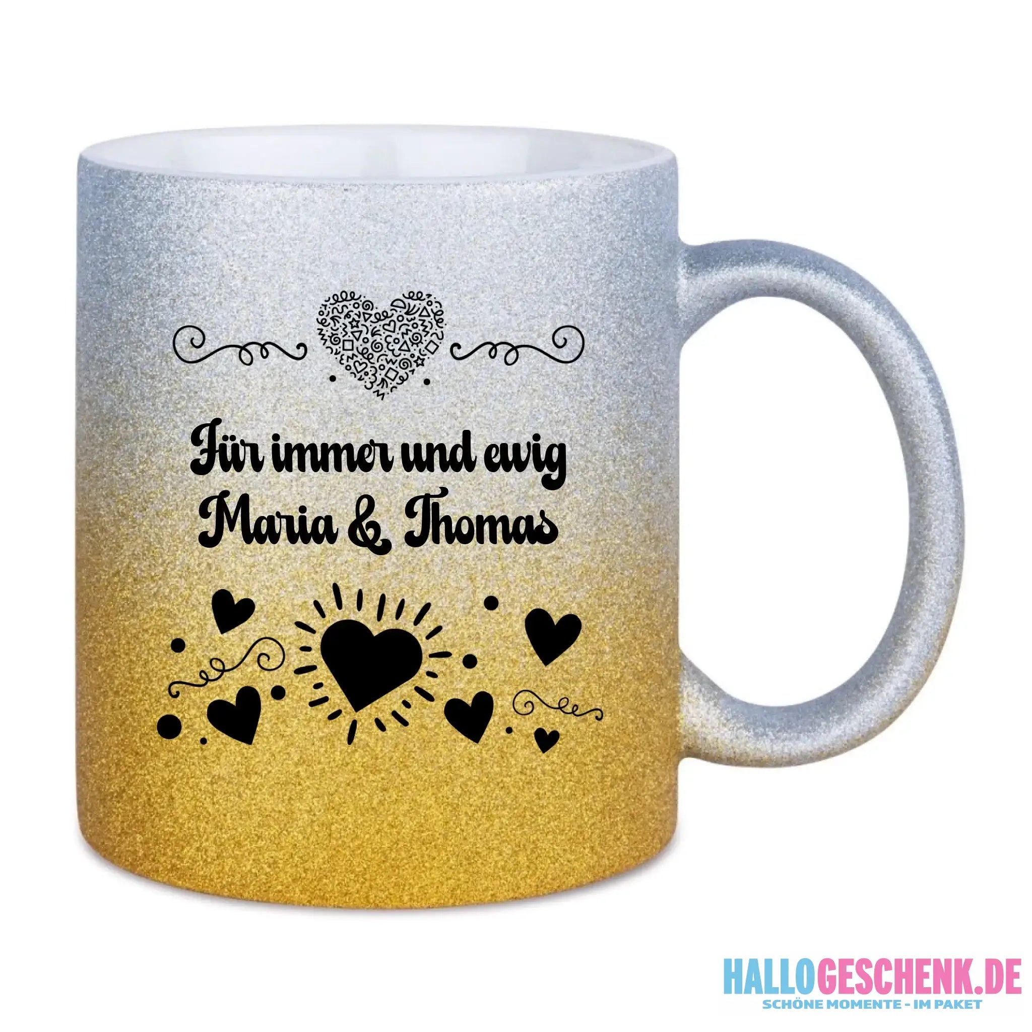 Glitzertassen in diversen Farben: Love 3 Design • Tasse • personalisiert