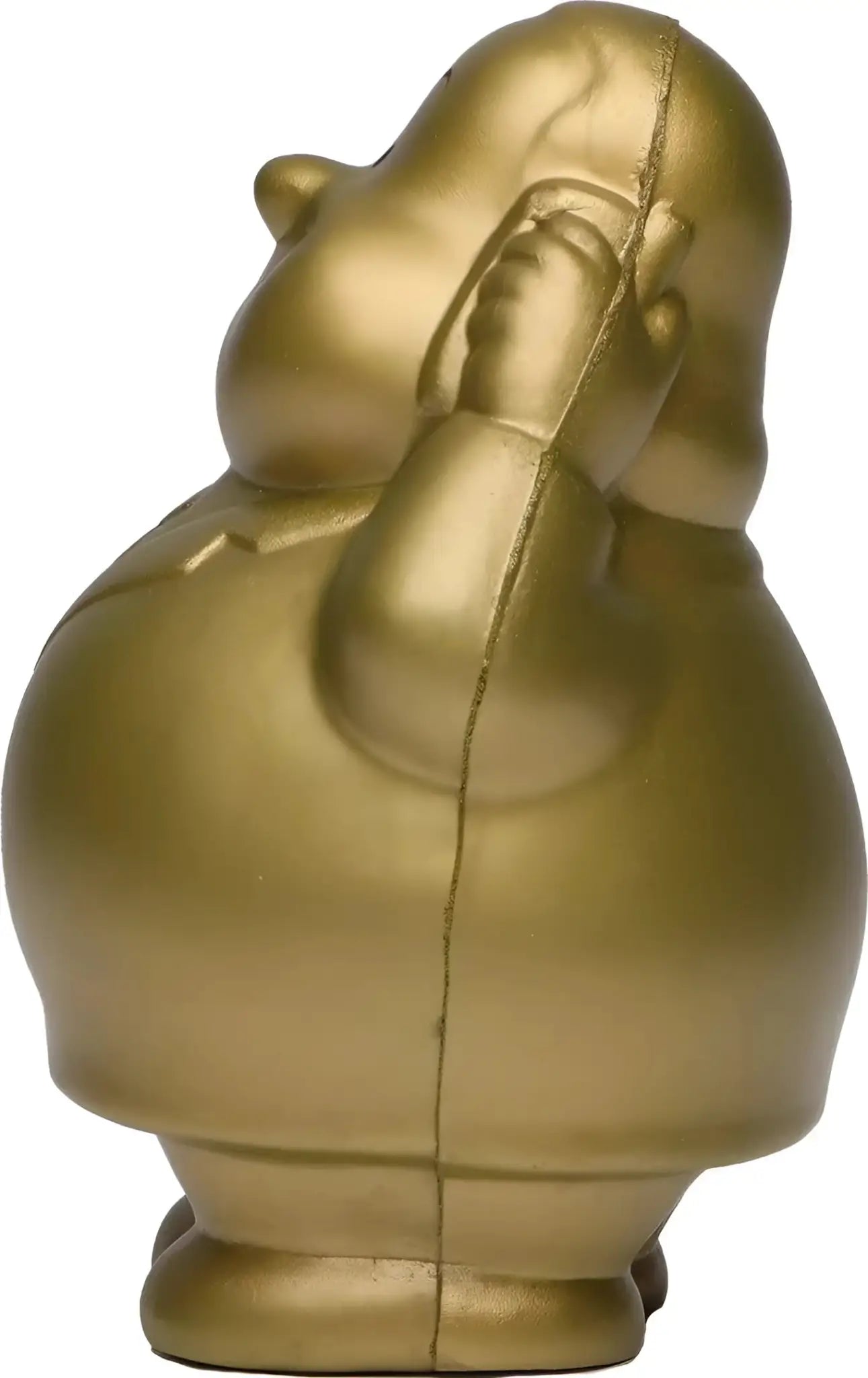 Gold bert anti-stress-quetsch-figur plüschig gold glänzend mit hand vorm gesicht als stresstherapie spielzeug