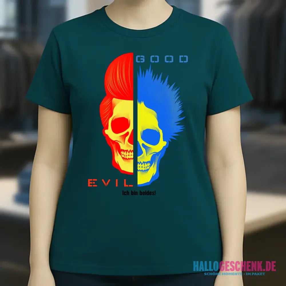 GOOD´N´EVIL - RED-BLUE • Ladies Premium T-Shirt XS-2XL aus Bio-Baumwolle für Damen • Exklusivdesign • personalisiert