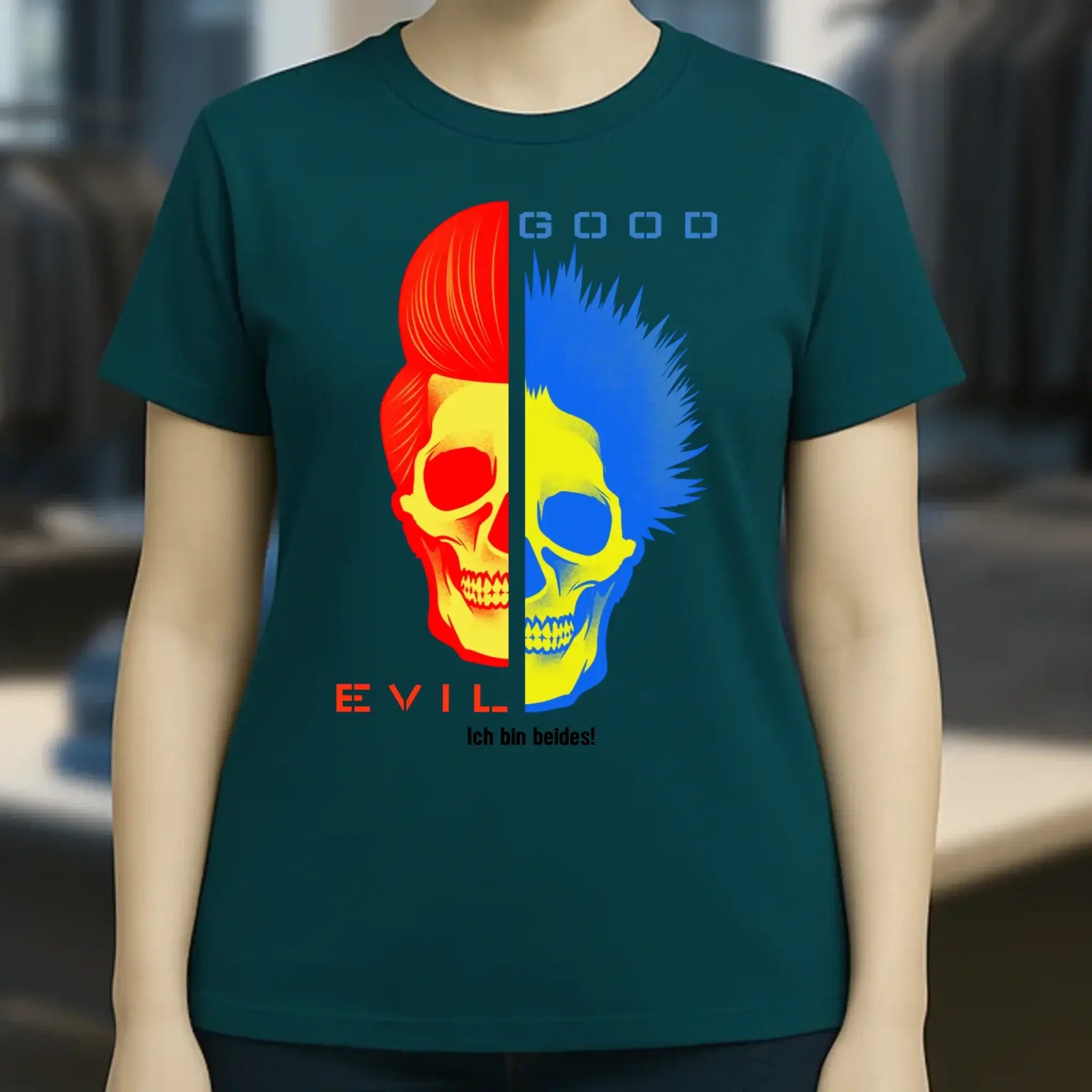 GOOD´N´EVIL - RED-BLUE • Ladies Premium T-Shirt XS-2XL aus Bio-Baumwolle für Damen • Exklusivdesign • personalisiert