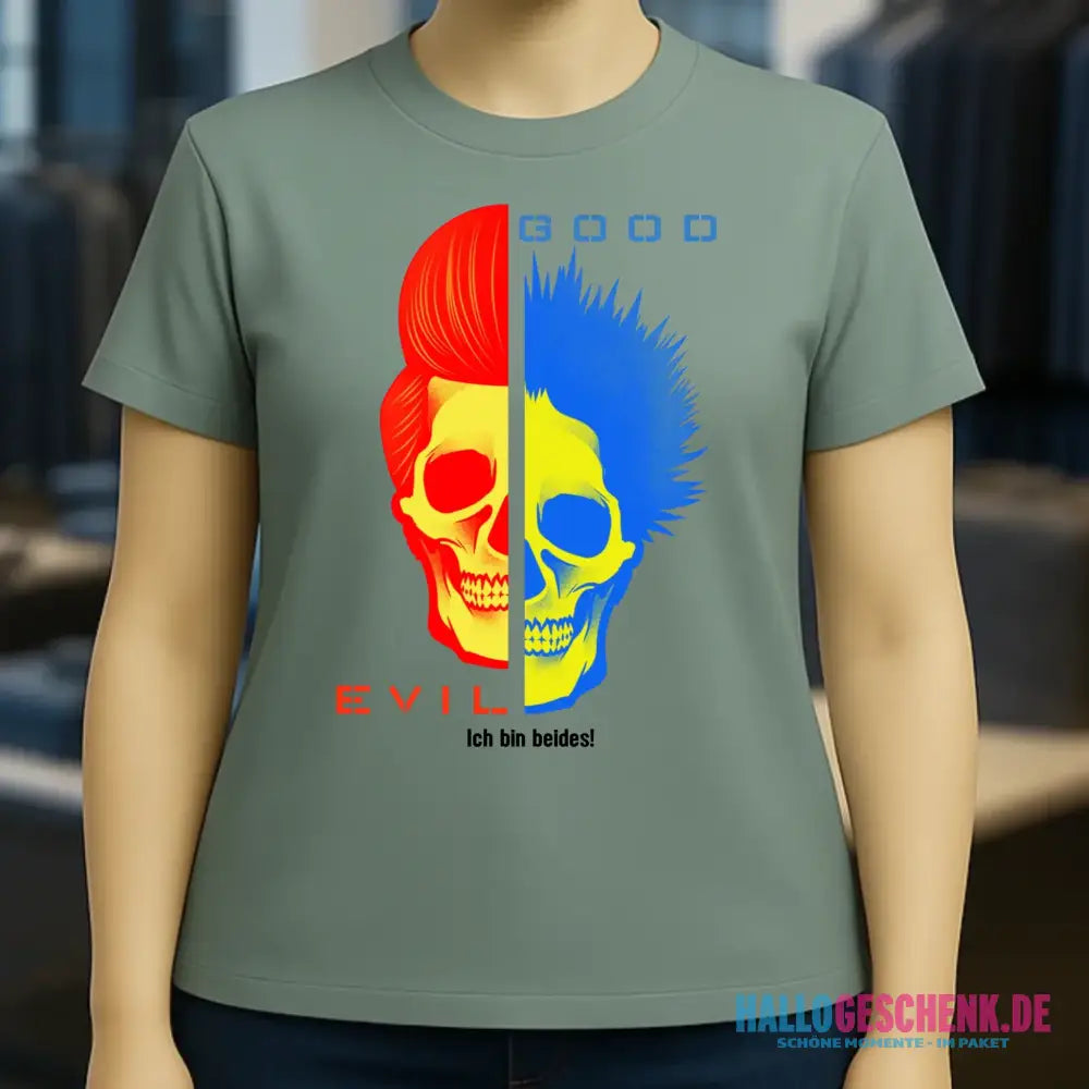 GOOD´N´EVIL - RED-BLUE • Ladies Premium T-Shirt XS-2XL aus Bio-Baumwolle für Damen • Exklusivdesign • personalisiert