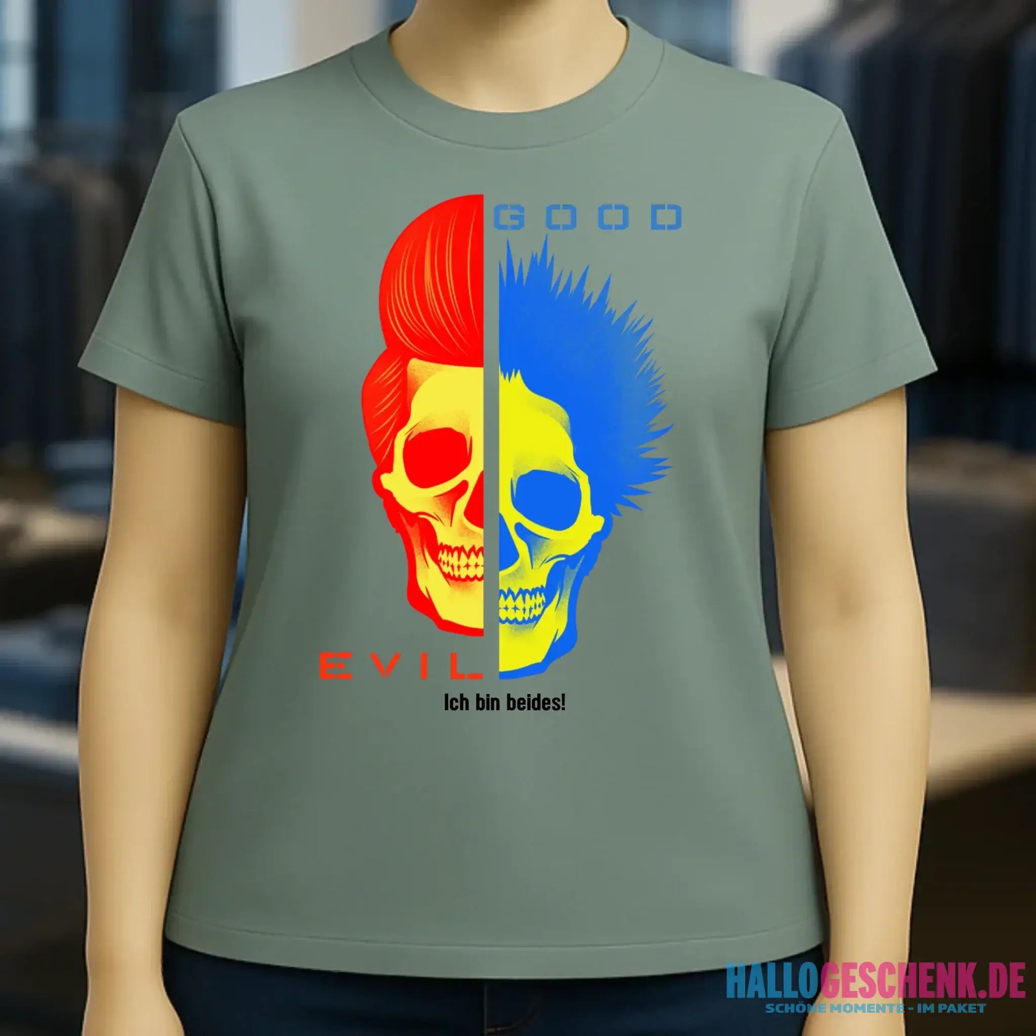 GOOD´N´EVIL - RED-BLUE • Ladies Premium T-Shirt XS-2XL aus Bio-Baumwolle für Damen • Exklusivdesign • personalisiert